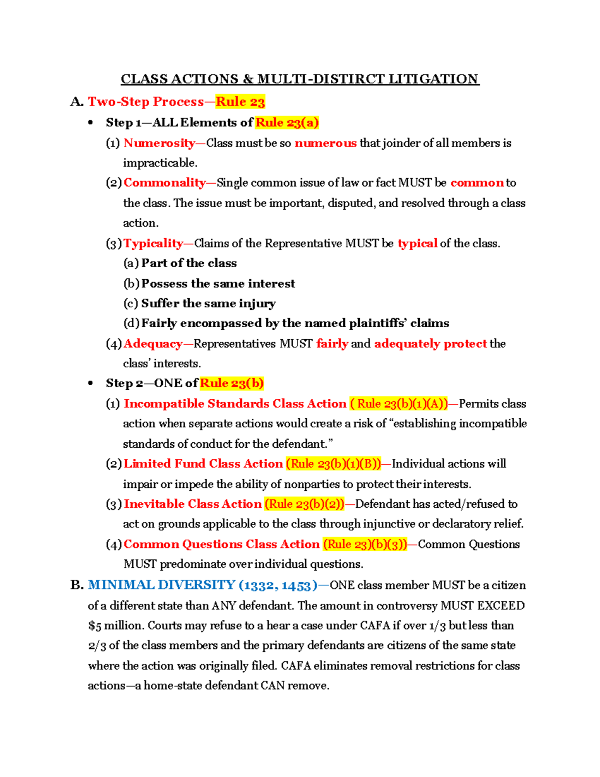 Civ Pro 2 Outline: Class Actions, Preclusion, and Discovery Rules - Studocu