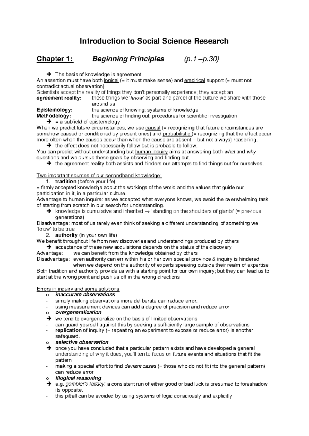 Summary of Social Science Research: Chapters 1-4, 6-10, 12-13 Insights ...