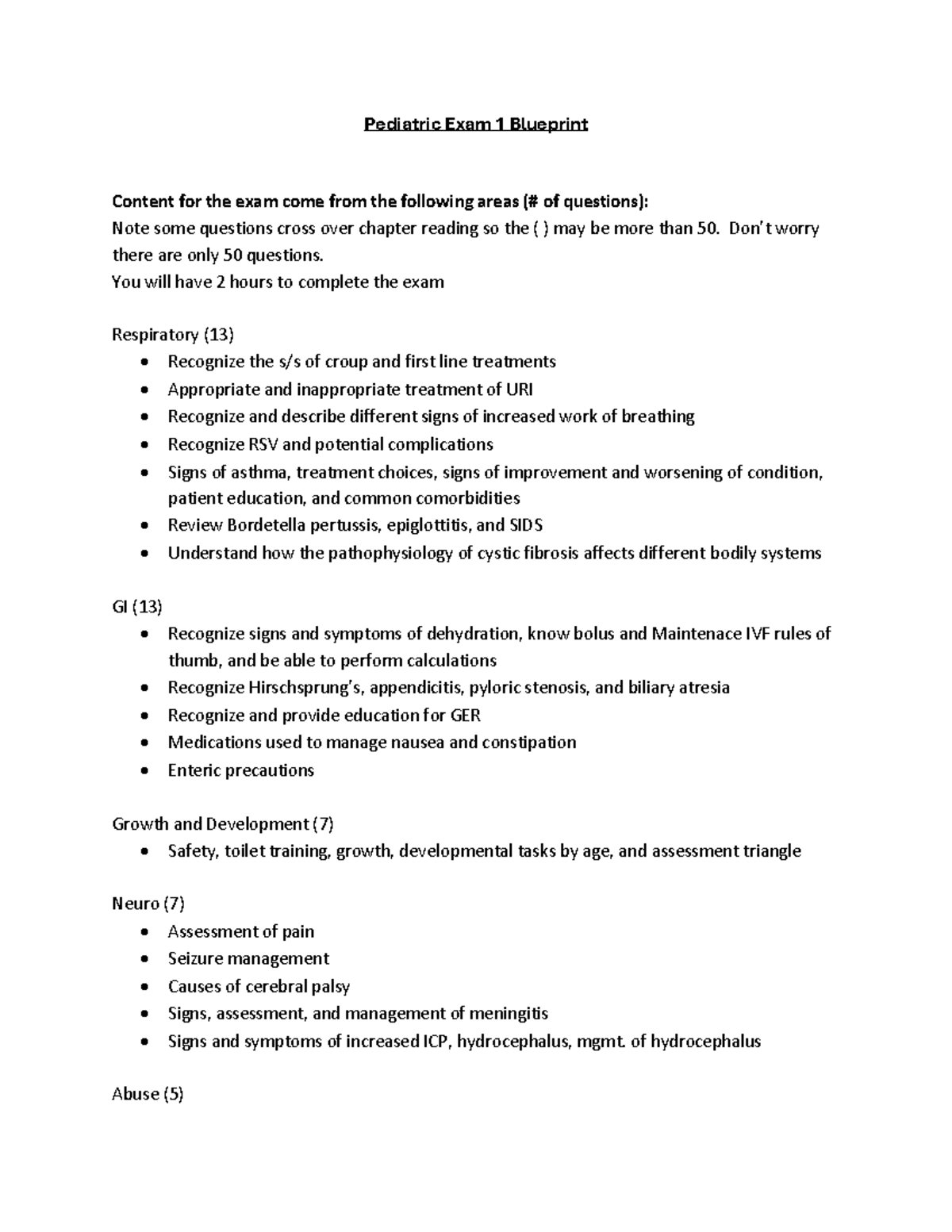 Pediatric Exam 1 Blueprint: Key Topics & Question Breakdown - Pediatric ...