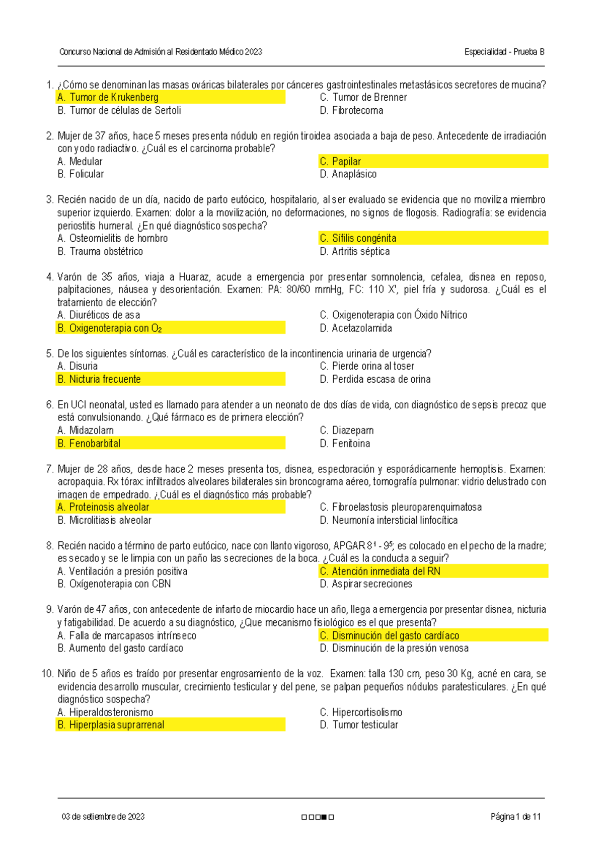 Prueba B - Examen Residentado 2023: Preguntas y Respuestas Clave - Document Preview