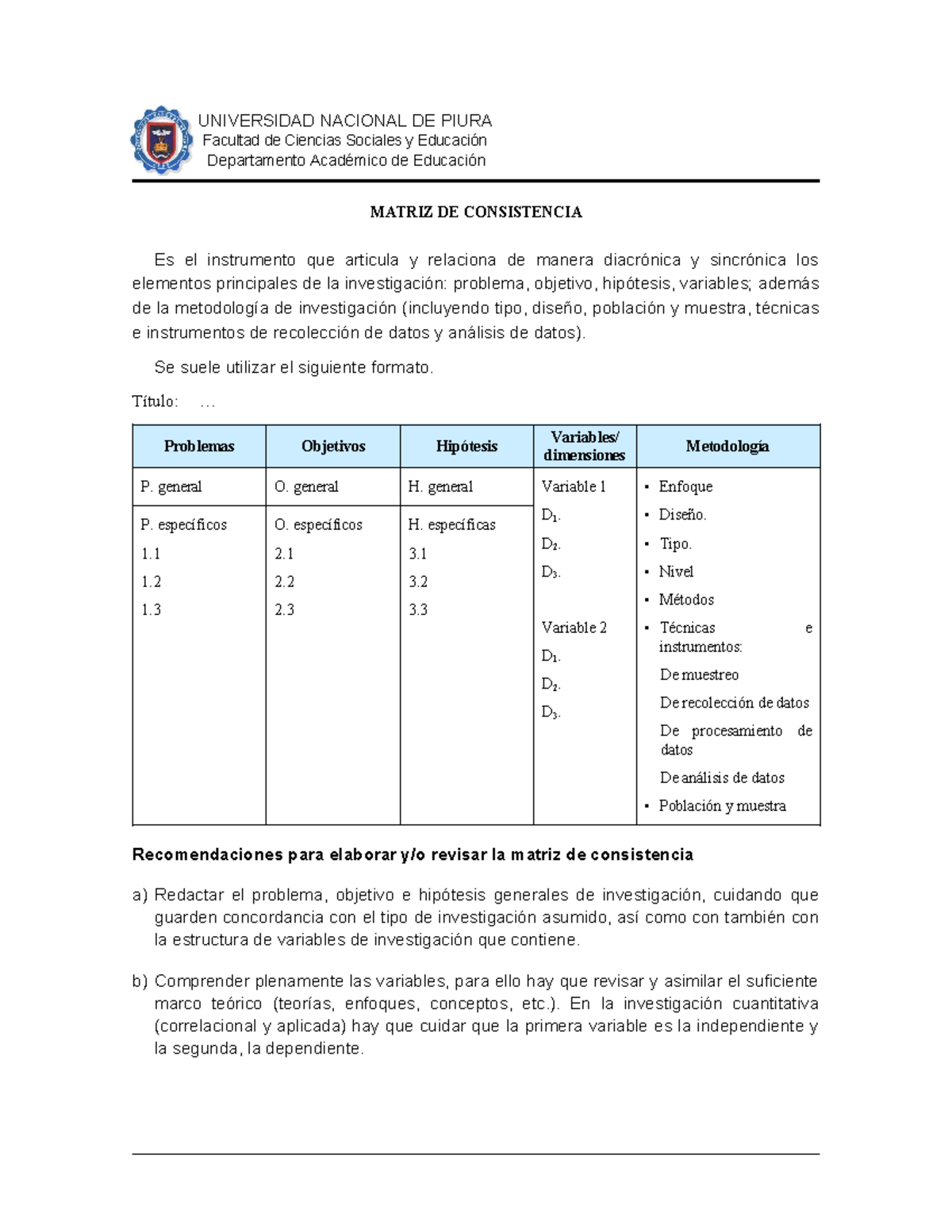 Material S3: Matriz de Consistencia para Tesis - Guía y Ejemplos - Studocu