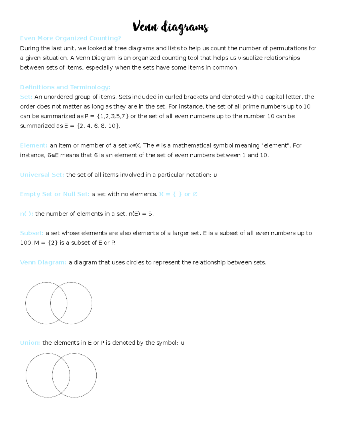 Venn Diagrams: Understanding Relationships Among Sets - MATH 101 - Studocu