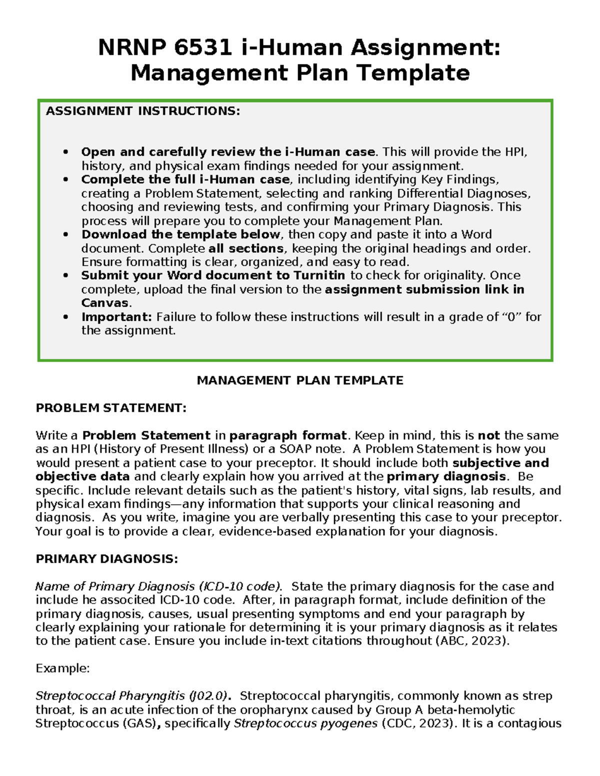 NRNP 6531 Management Plan Template for Clinical Case Analysis - Studocu