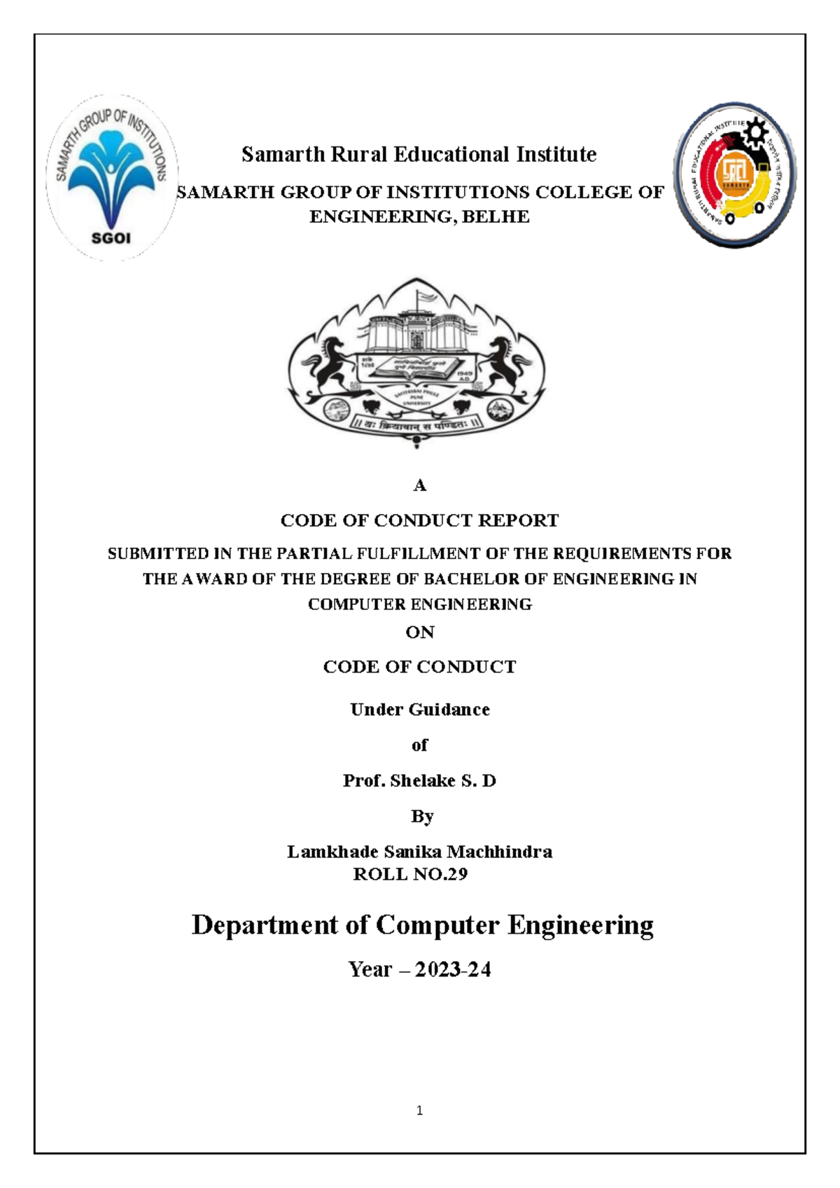 Cocfi - Code of conduct - Samarth Rural Educational Institute SAMARTH ...