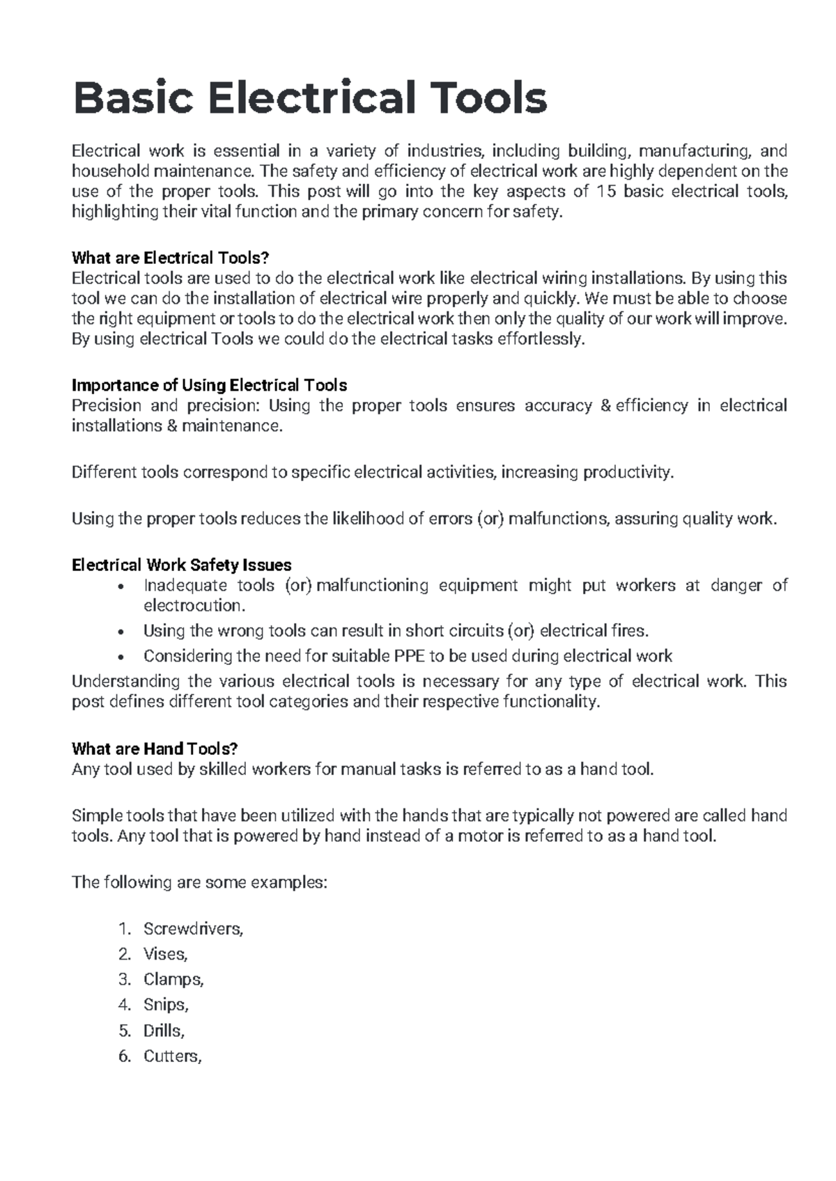 Essential Basic Electrical Tools for Safe and Efficient Work - Studocu, image size:1200x1696