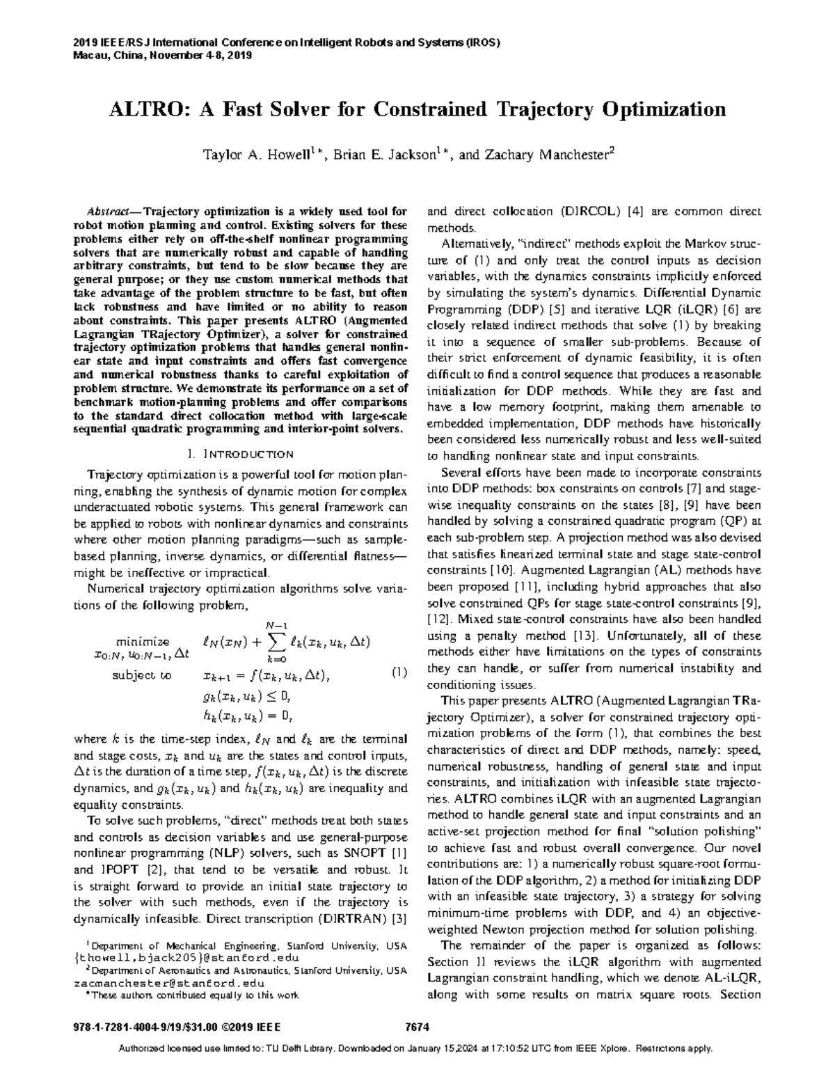 ALTRO: Fast Solver for Constrained Trajectory Optimization - Studeersnel