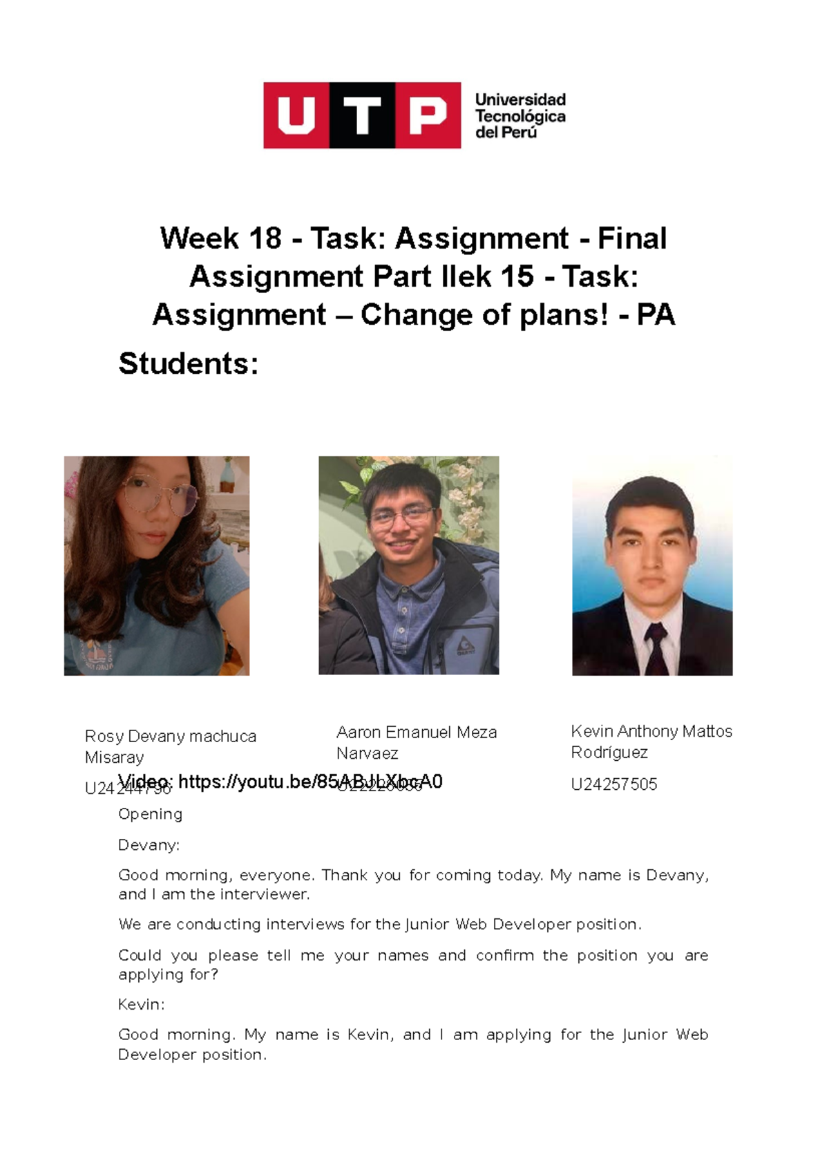 Week 18 Final Assignment: Junior Web Developer Interviews - Studocu