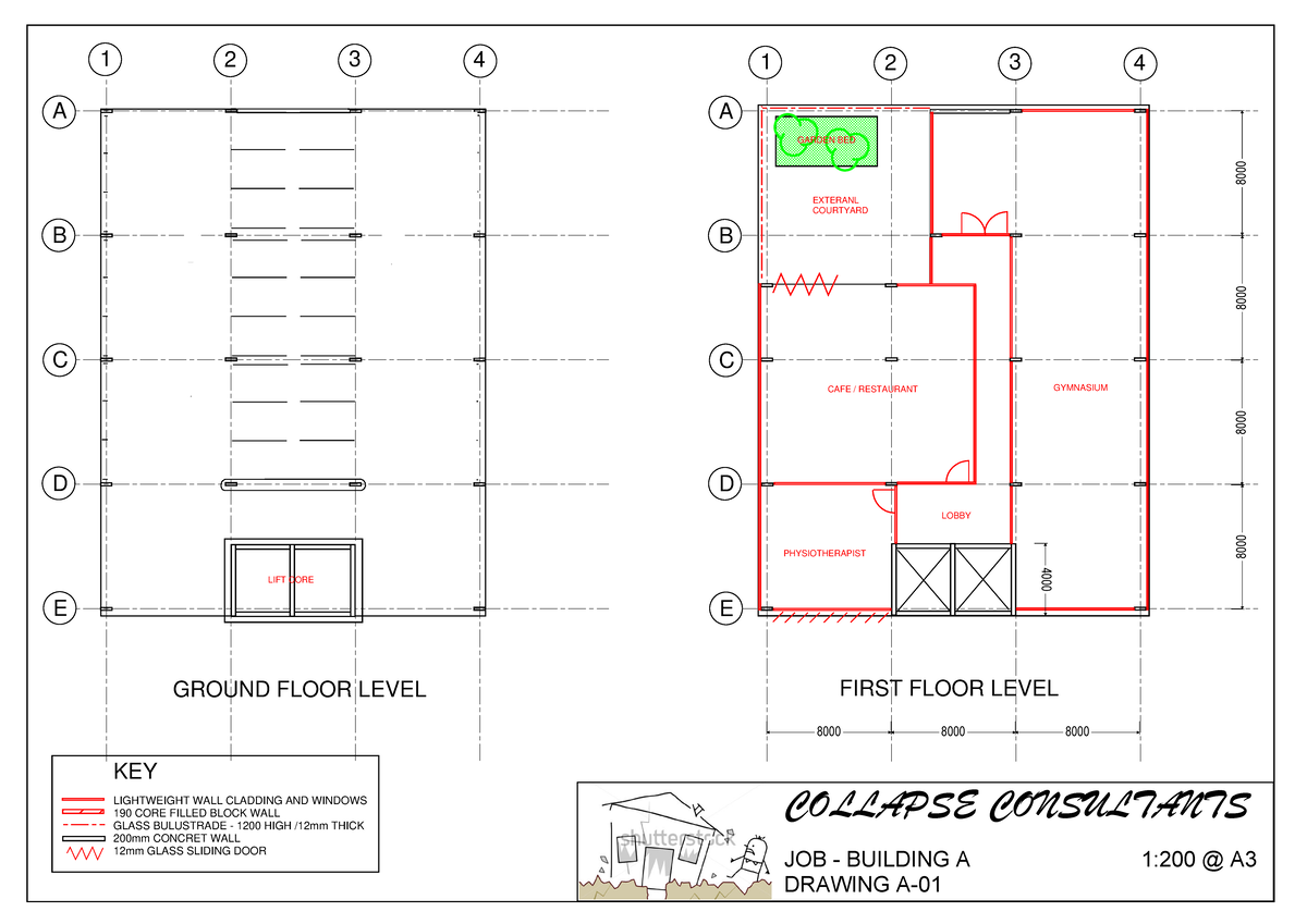Mockup Building Plans - A B C D E GROUND FLOOR LEVEL FIRST FLOOR LEVEL ...