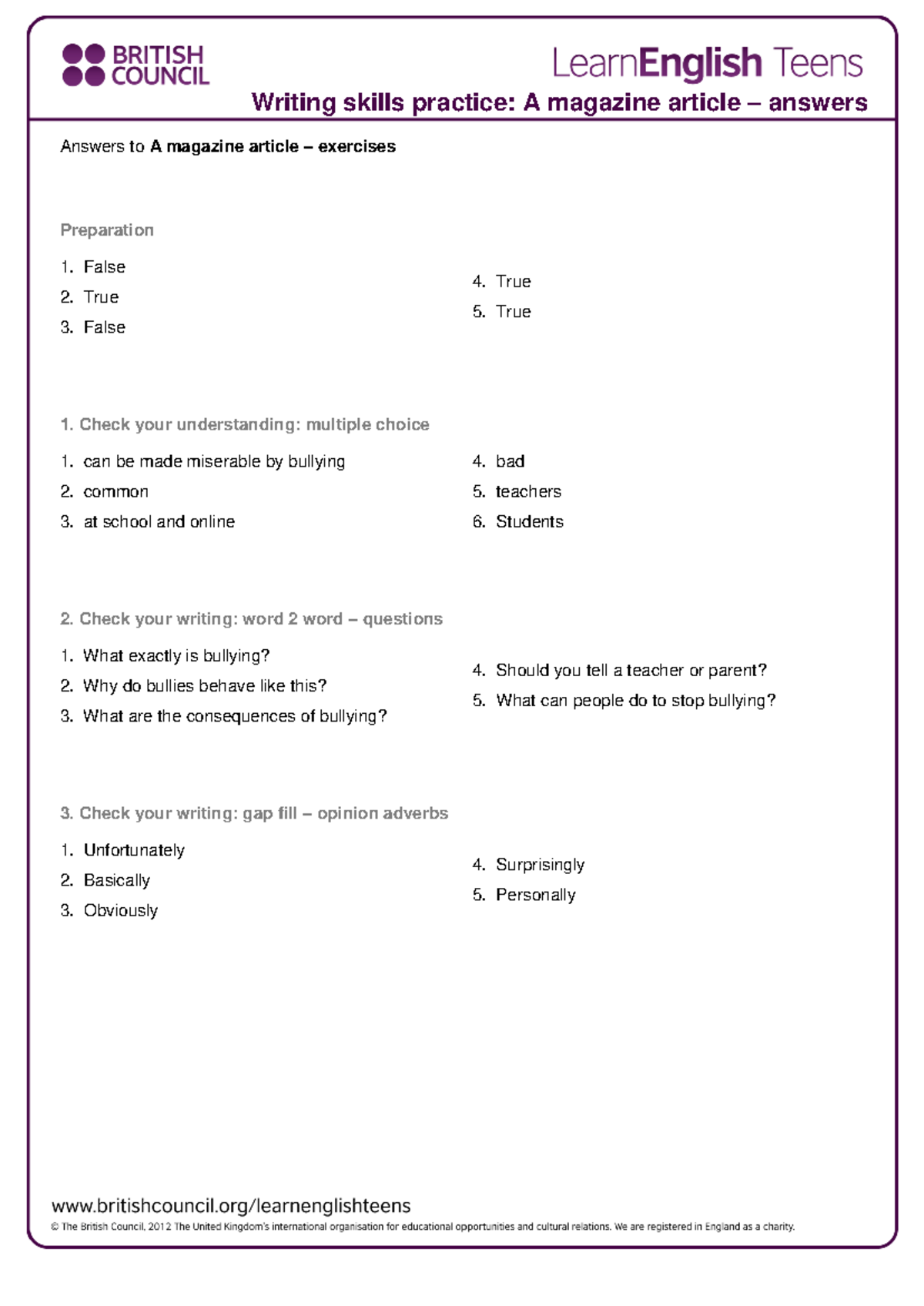 Writing Skills Practice: A Magazine Article Answers (ENG101) - Studocu