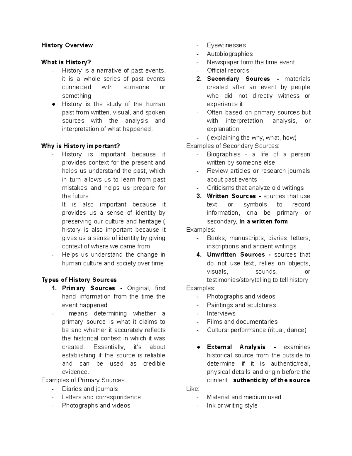 GHist - Overview of Historical Narratives and Sources - Studocu