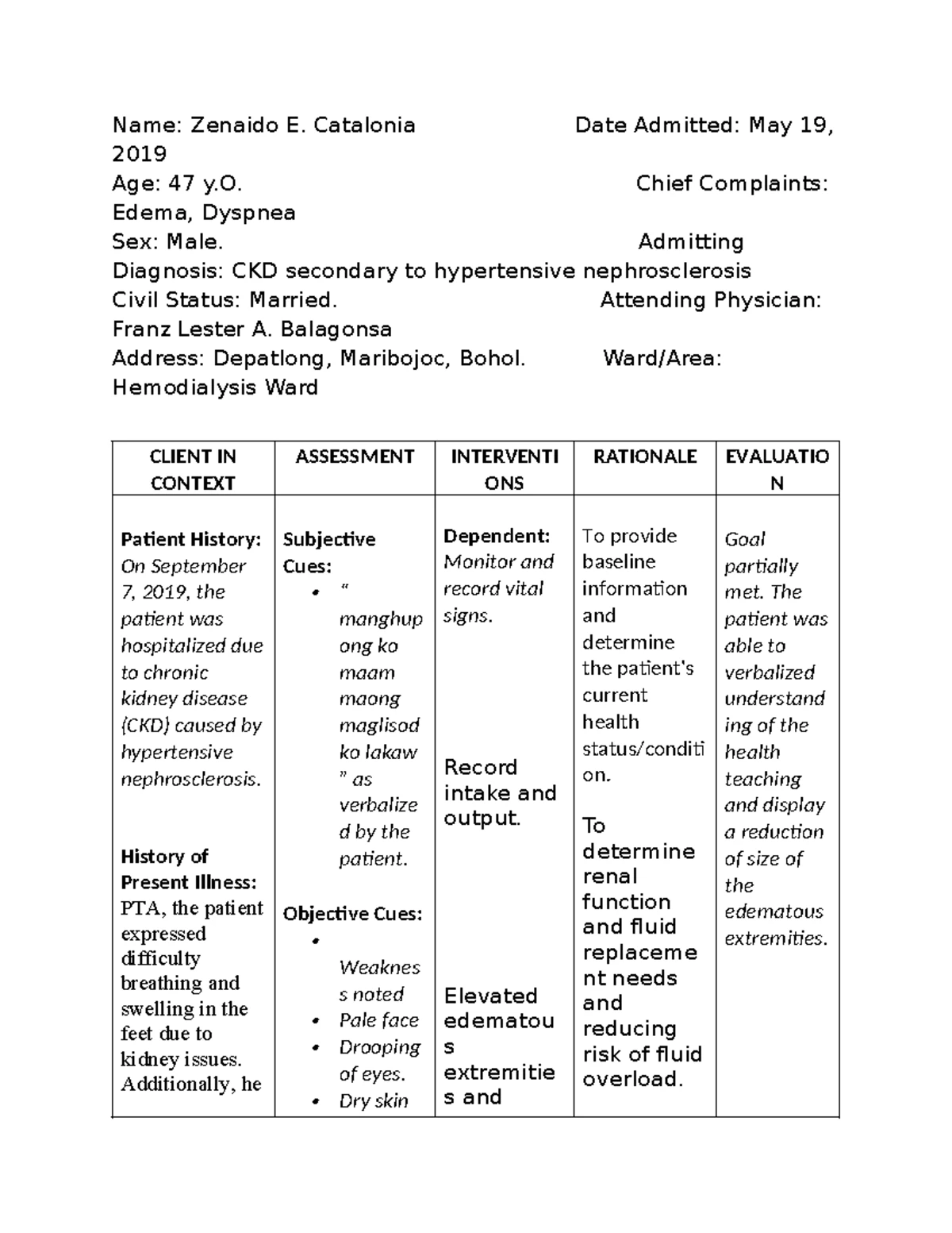 OPST FORM - Patient Assessment and Nursing Interventions Report - Studocu
