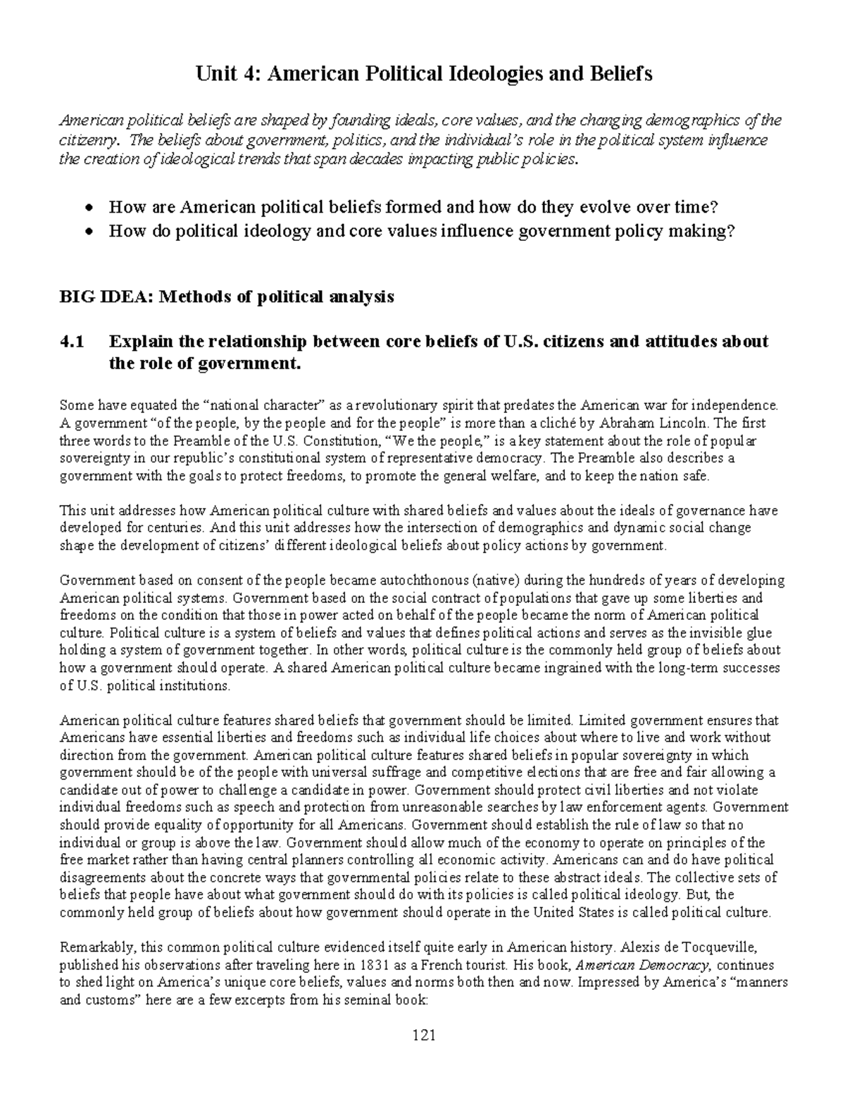 AP US Gov Unit 4: American Political Ideologies & Beliefs Overview ...