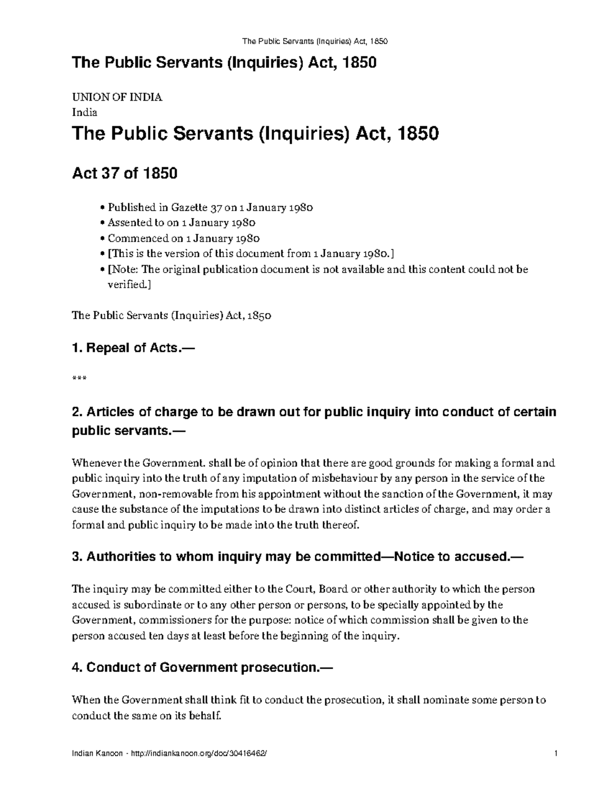 The Public Servants Inquiries Act 1850 - The Public Servants (Inquiries ...