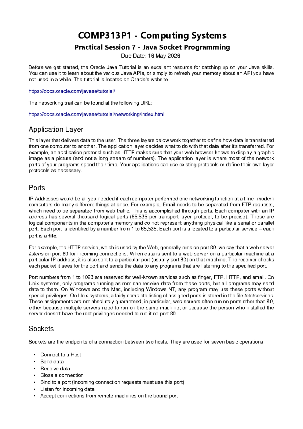 COMP313P1 Practical Session 7: Java Socket Programming Notes - Studocu