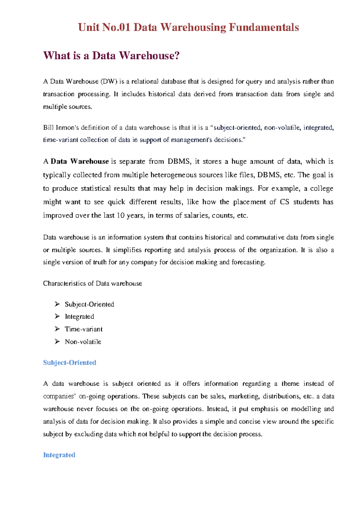 Data Warehousing Fundamentals: Module 1 Overview and Key Concepts - Studocu