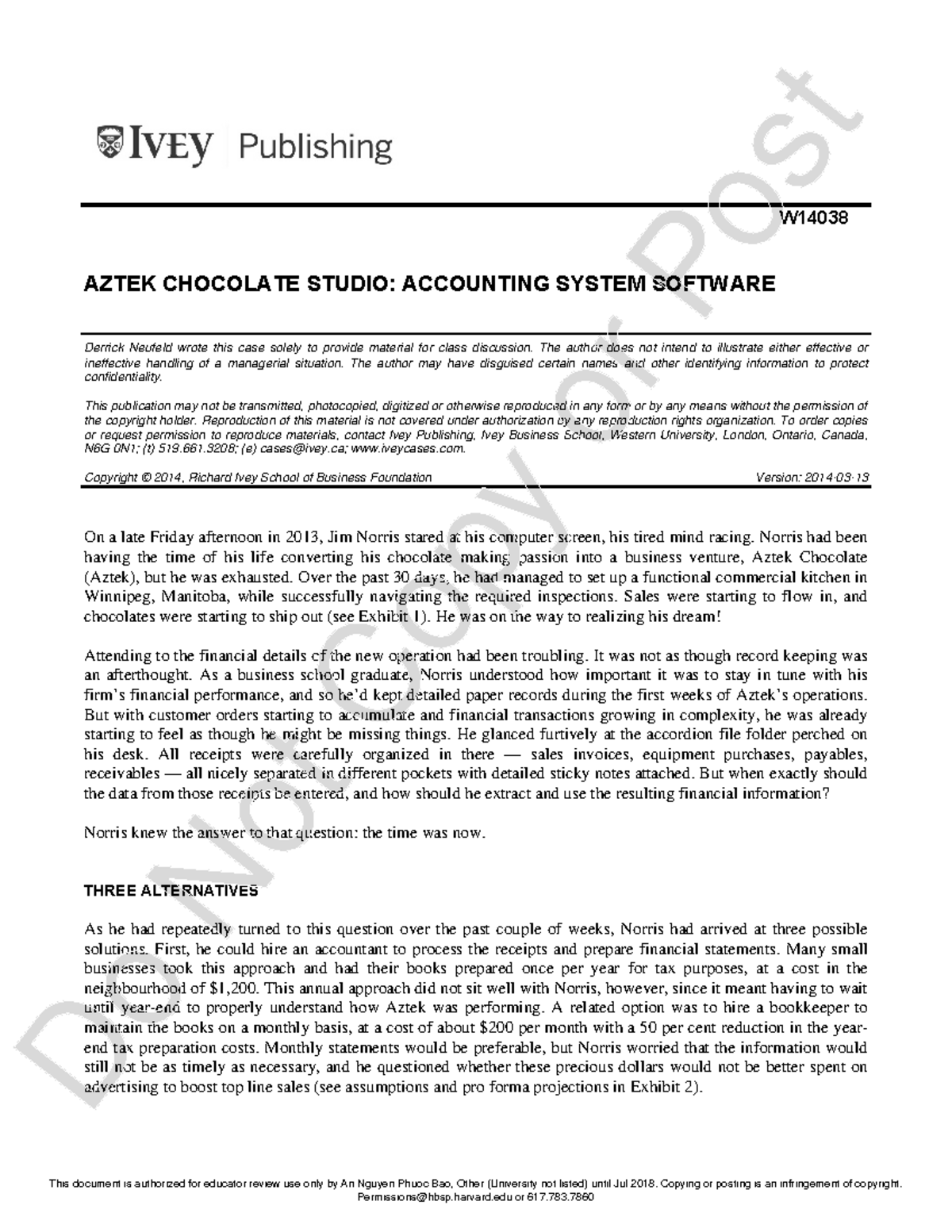 Aztek Chocolate Studio: Accounting System Software Case Study W14038 ...