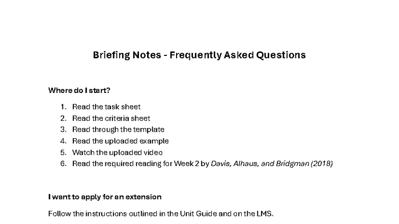 Briefing Notes FAQs for Policy Development: A Guide - Studocu