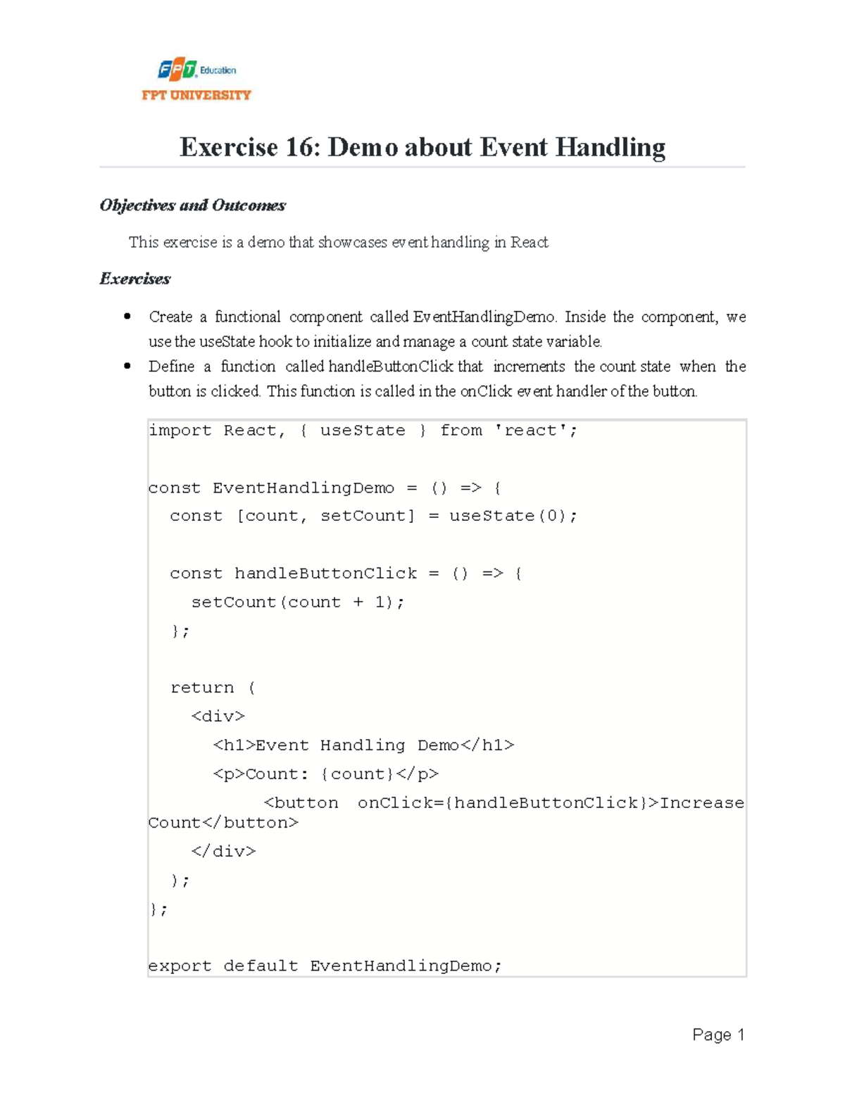 Exercise 16: React Event Handling Demo and Implementation - Studocu