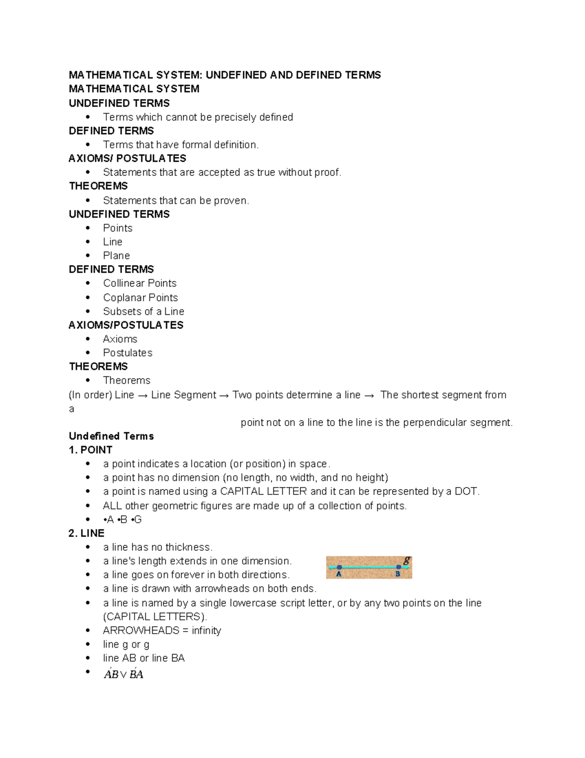 Mathematical System: Undefined & Defined Terms Overview (MATH 101 ...