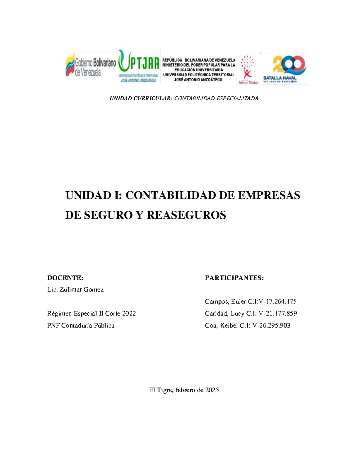 Contaduría Especializada: Unidad I - Empresas de Seguro y Reaseguro ...