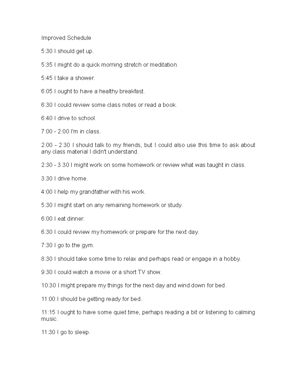 Improved Daily Schedule: A Structured Routine for Success - Studocu