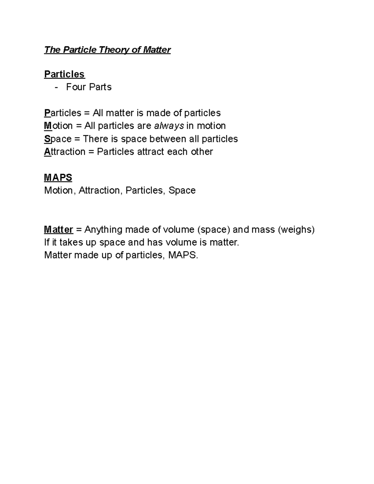 Science Notes - The Particle Theory of Matter Particles - Four Parts ...