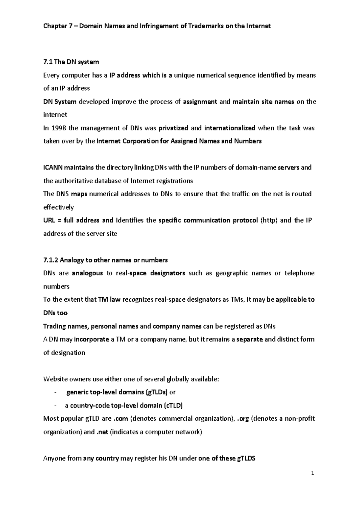 Chapter 7 - Domain Names & Trademark Infringement Notes - Studocu