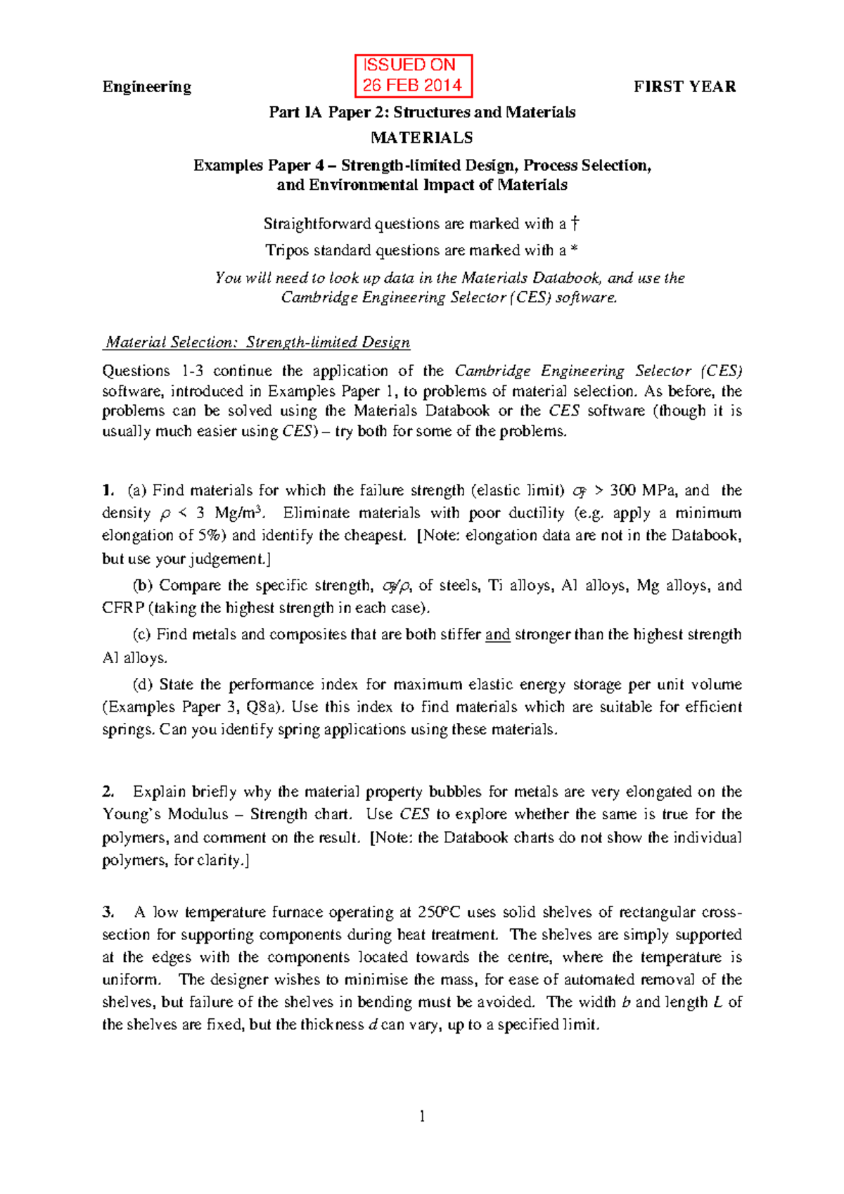 ENG 1P2 2013-14 Materials Examples Paper 4: Strength & Design ...