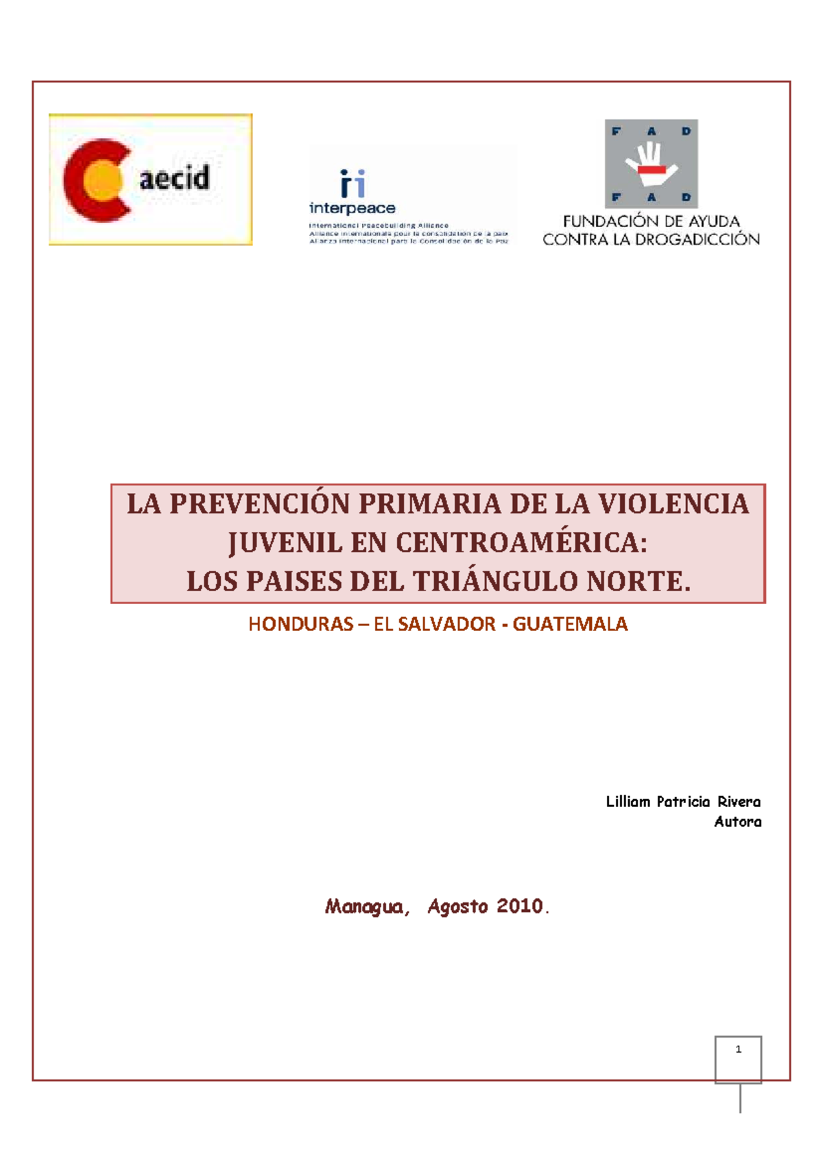 Prevención Primaria de la Violencia Juvenil en CA: Triángulo Norte ...
