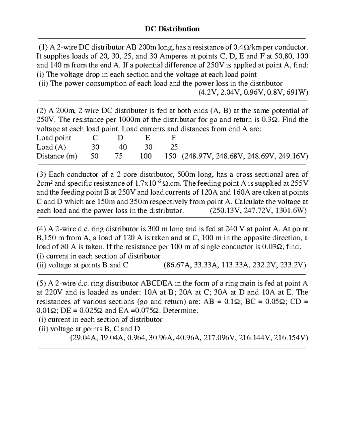 DC Distribution Analysis for Electrical Installations (Sheet 2) - Studocu