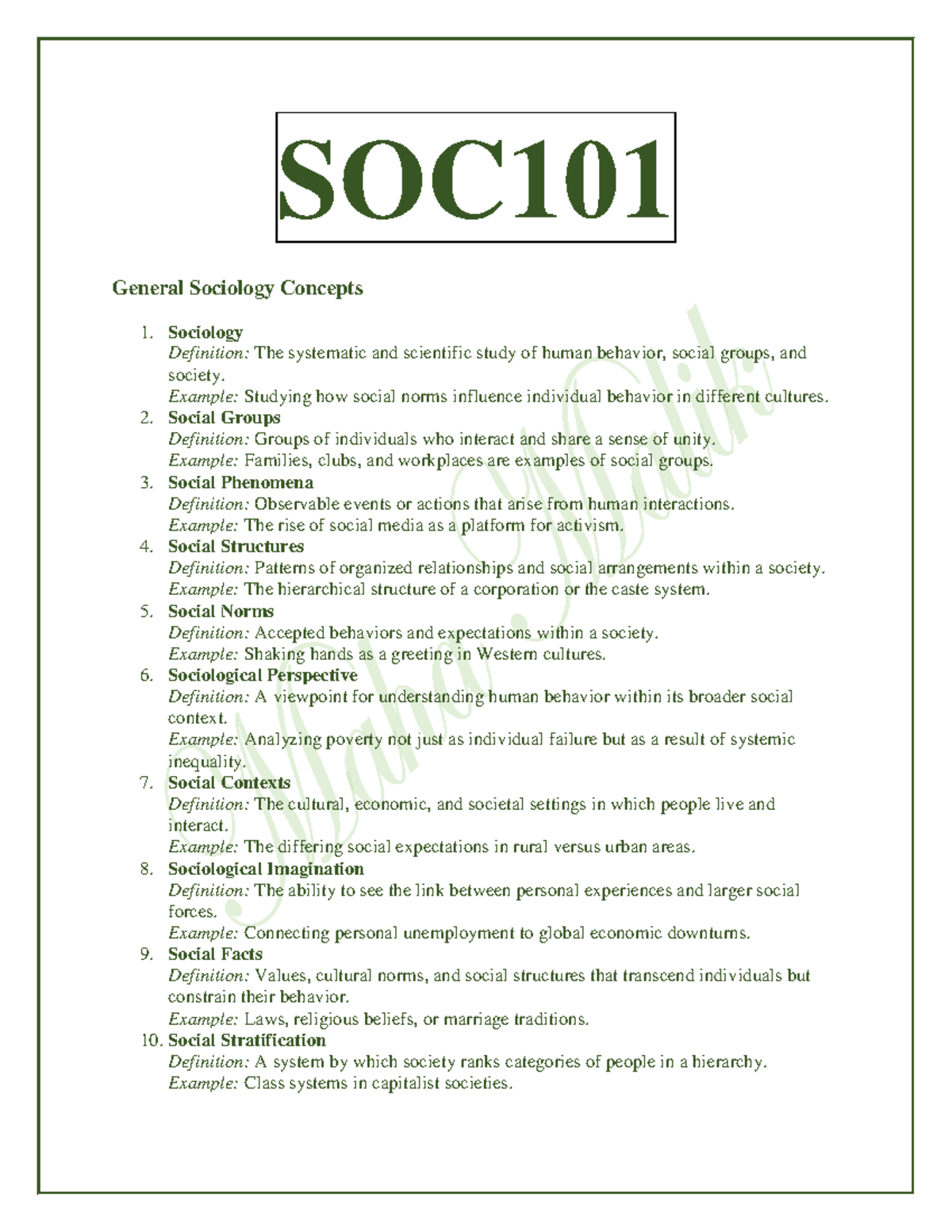 SOC101 [Important Terms] - SOC General Sociology Concepts Sociology ...