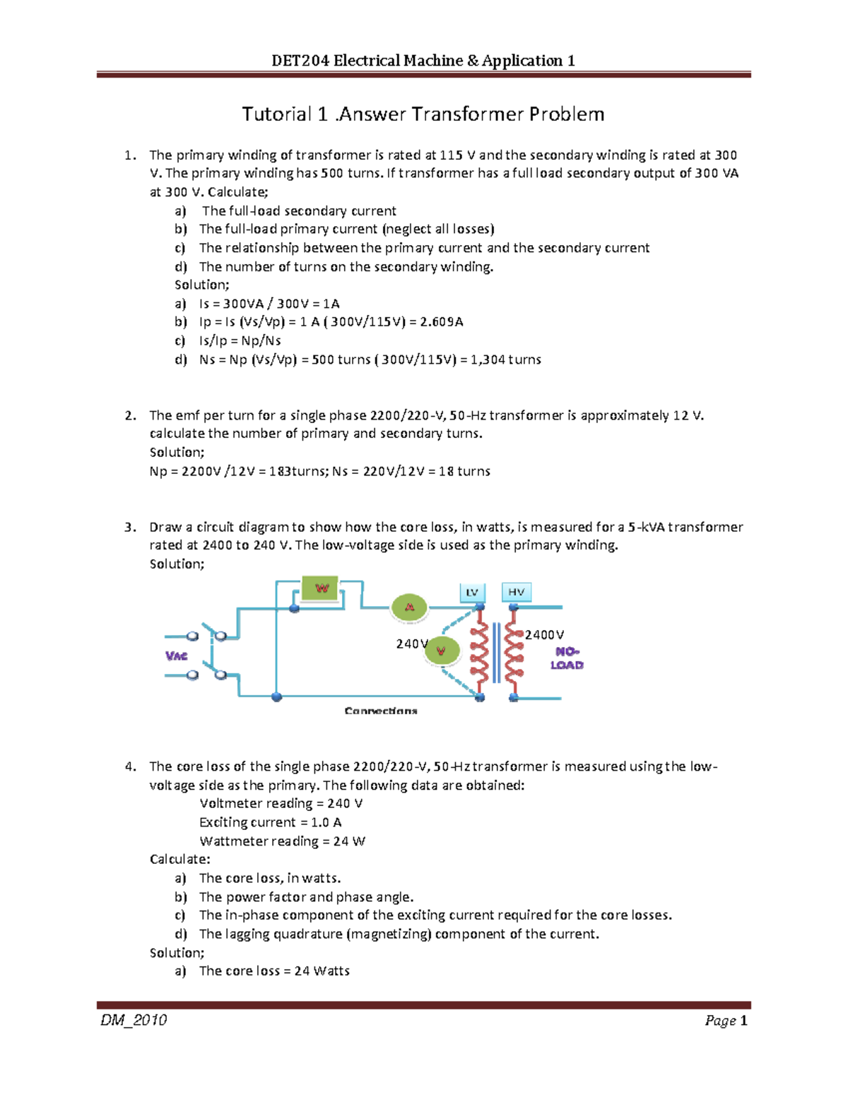 Answer Problem Transformer rev1 - Tutorial 1 .Answer Transformer ...