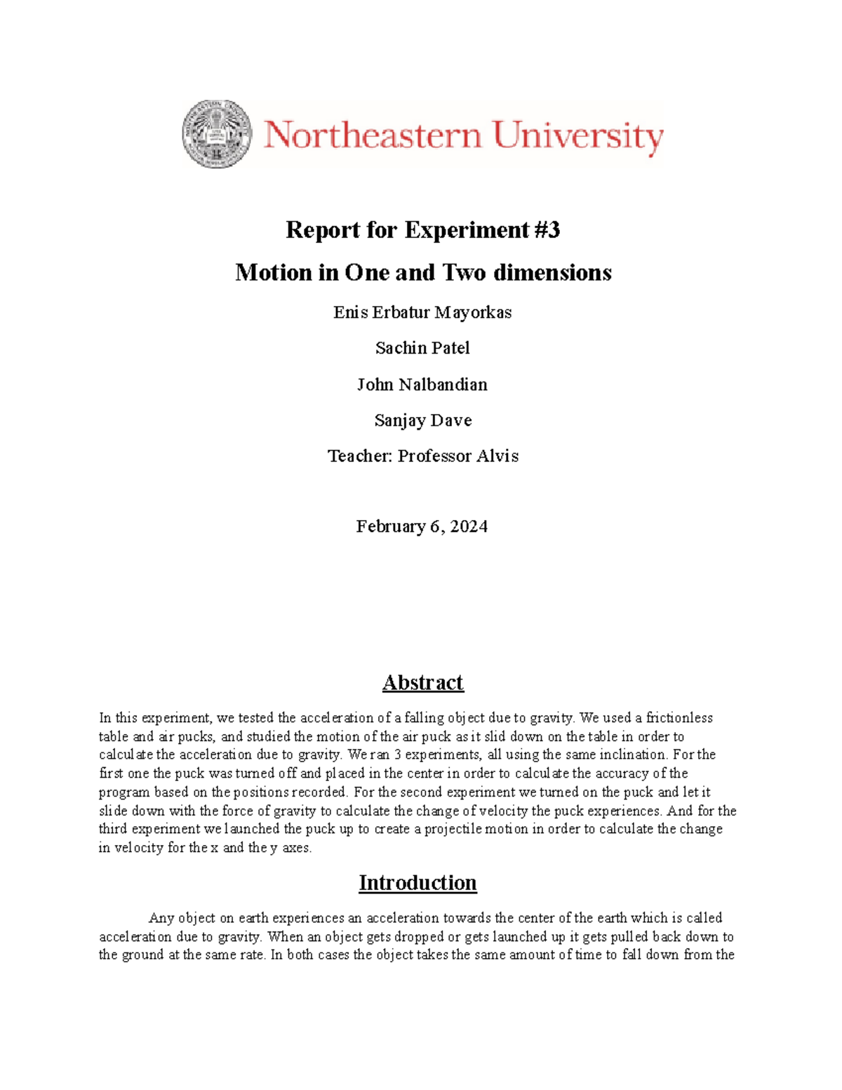 Lab Report: Experiment 3 - Exploring Motion in One and Two Dimensions ...