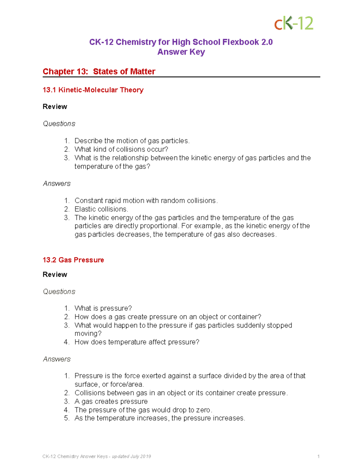 CHS 13: States of Matter Answer Key and Review Questions - Studocu