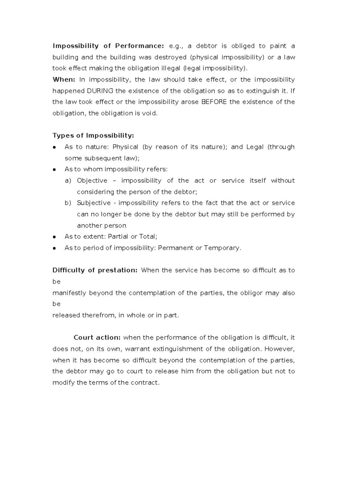 Impossibility of Performance: Legal & Physical Aspects Explained - Studocu