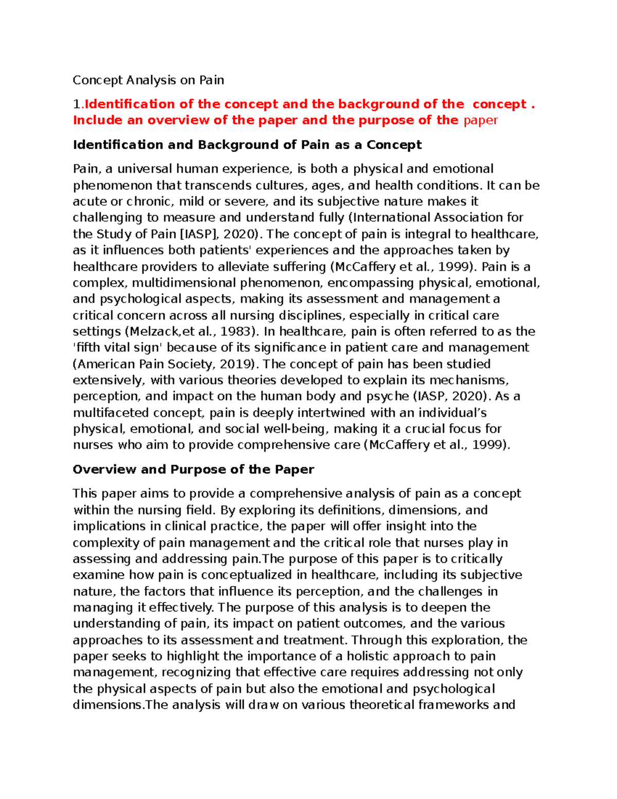NUR 301: Concept Analysis of Pain - Definitions, Implications, and ...