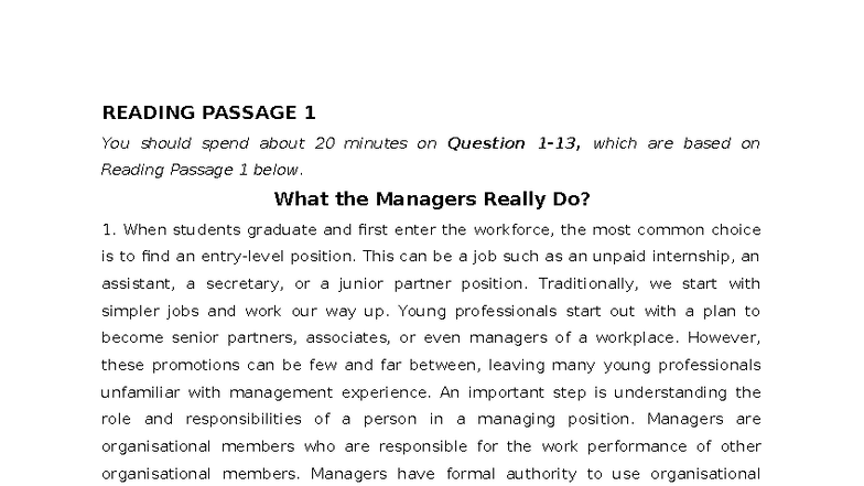 Extra Reading 1: Understanding Managerial Roles and Functions - Studocu