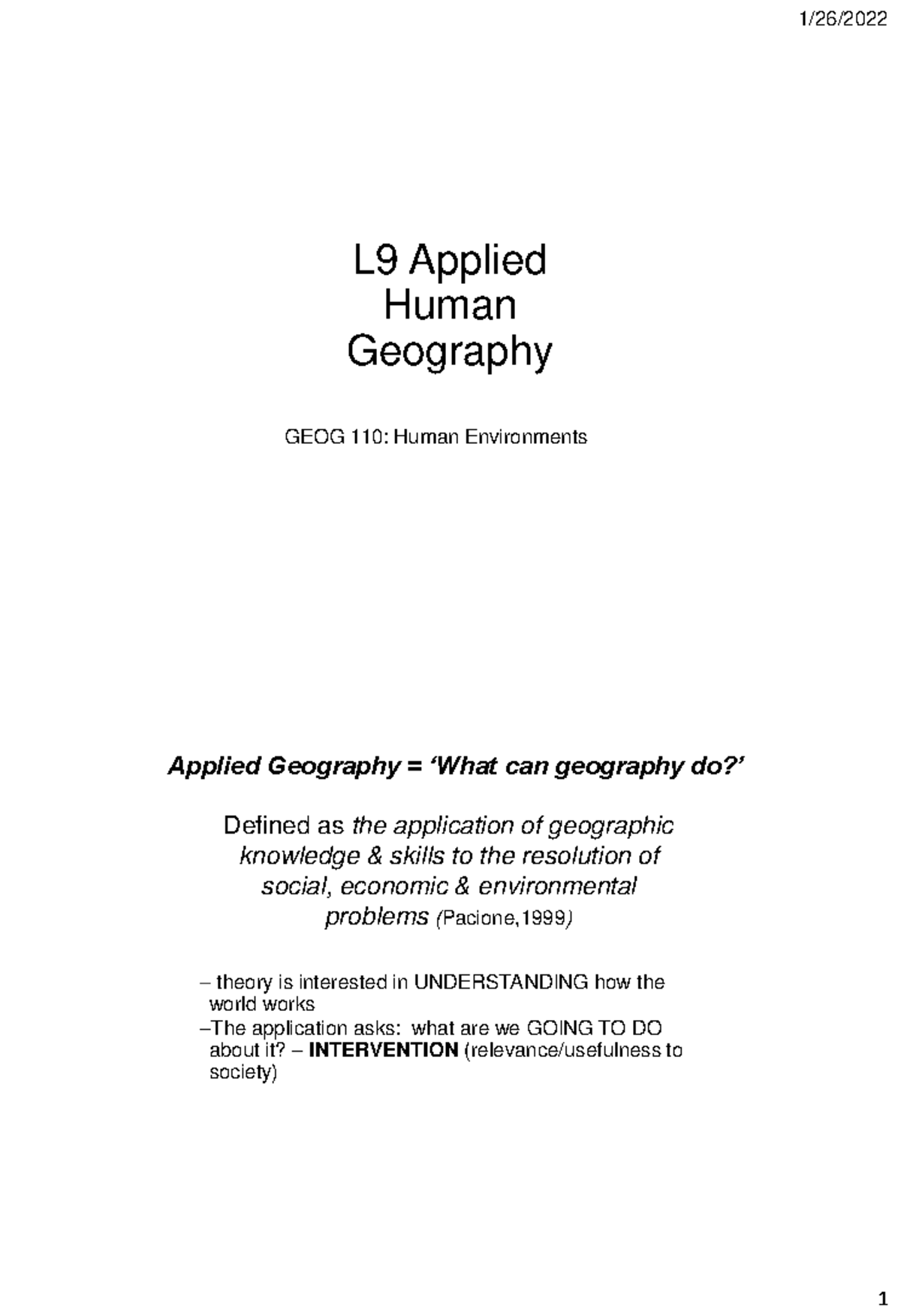 Human Intervention Geography