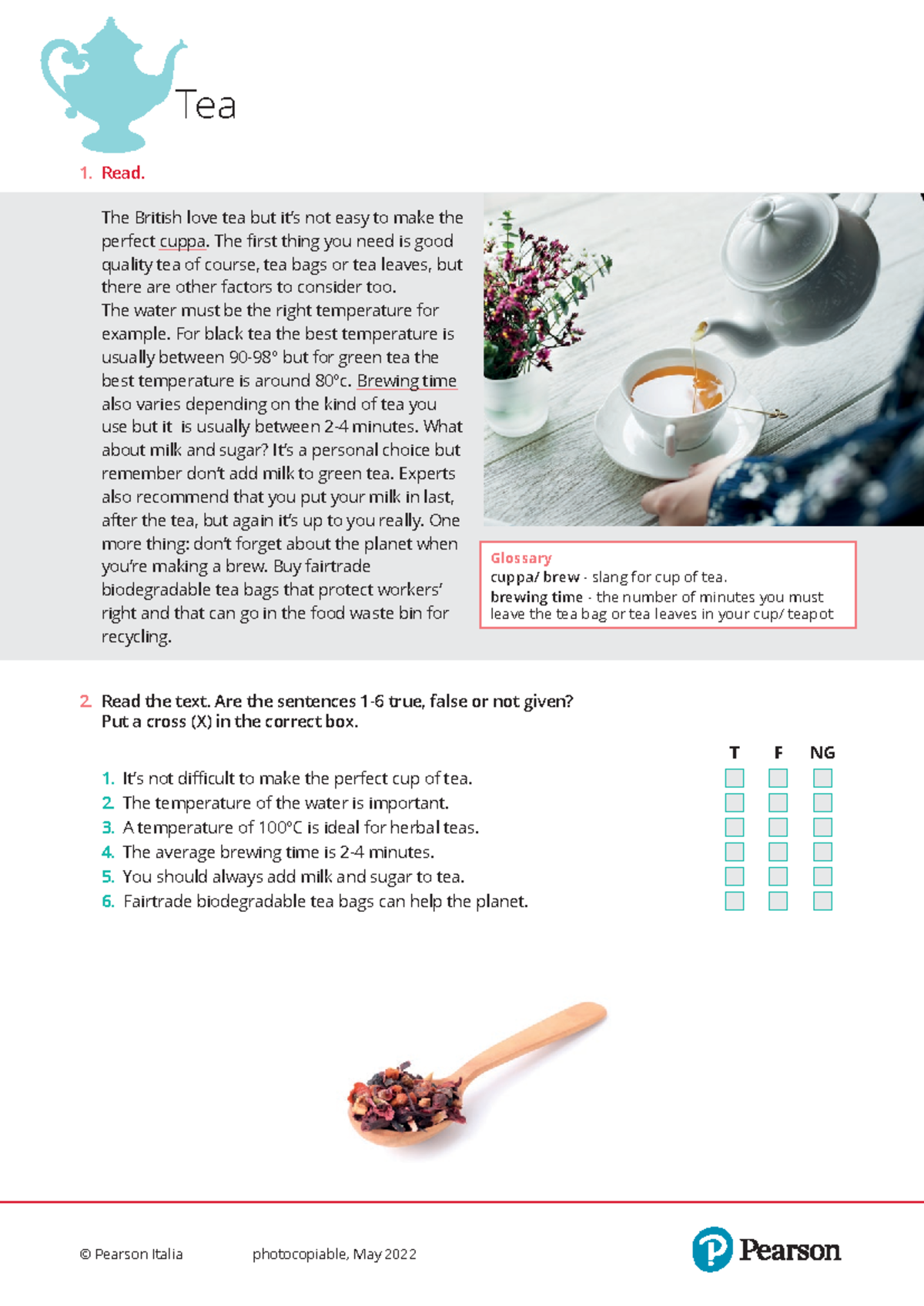 Elt pdf jubilee bag 0622 SS tea worksheet 1 - The British love tea but ...