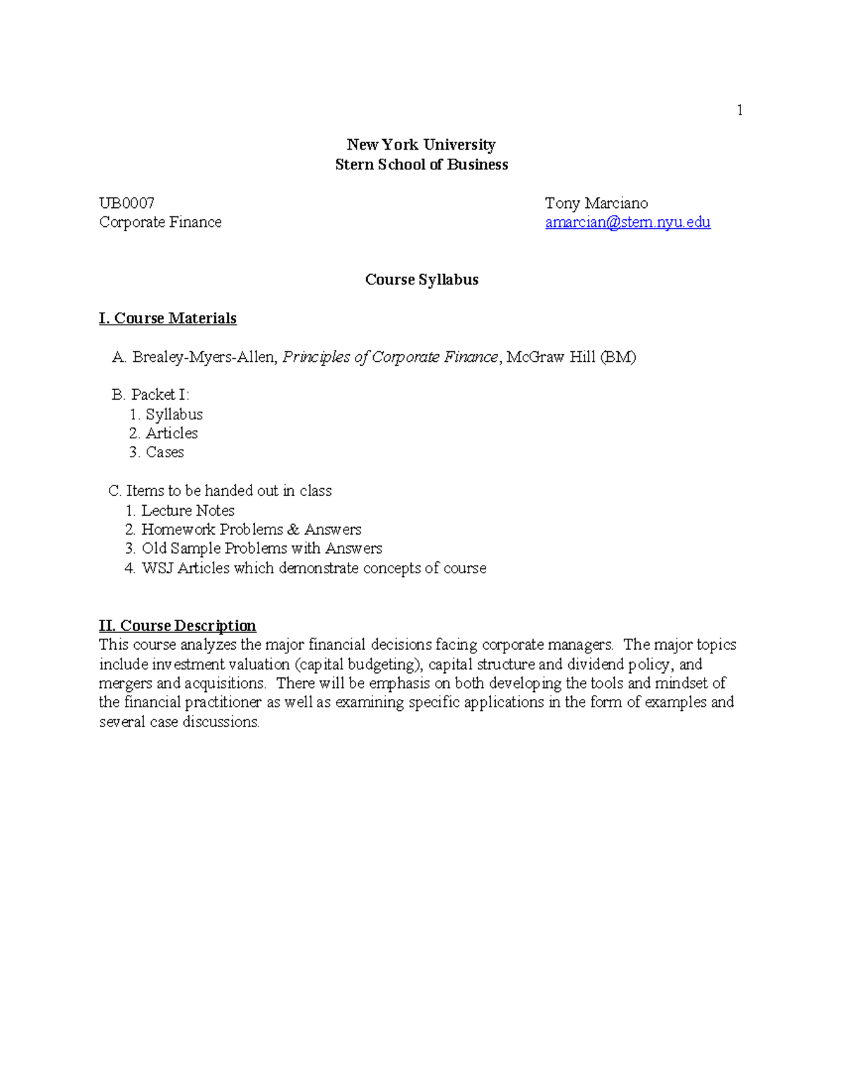 Syllabus for Corporate Finance (UB0007) - Spring 2025 - Studocu