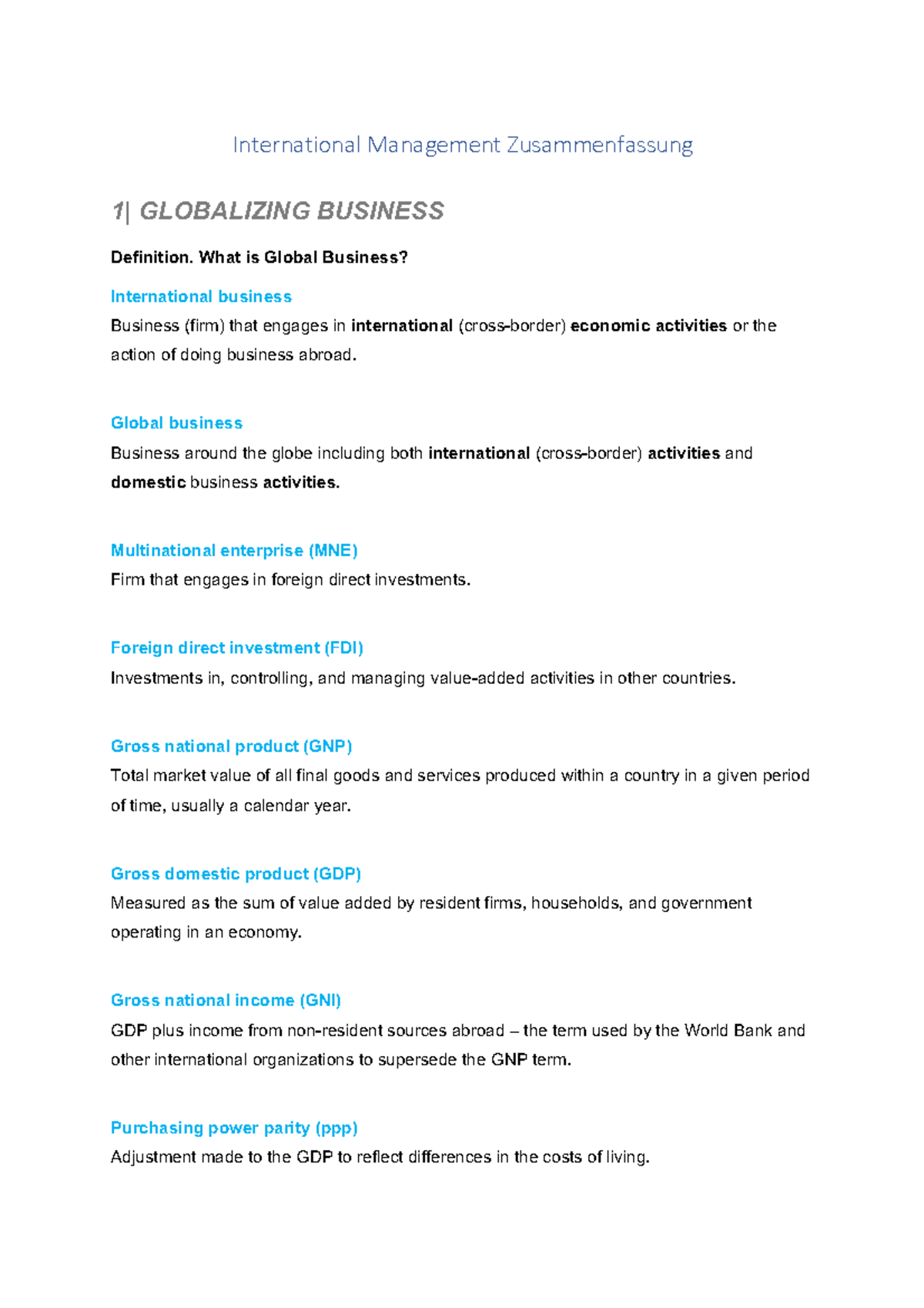 International Management Summary: Key Concepts and Perspectives - Studocu