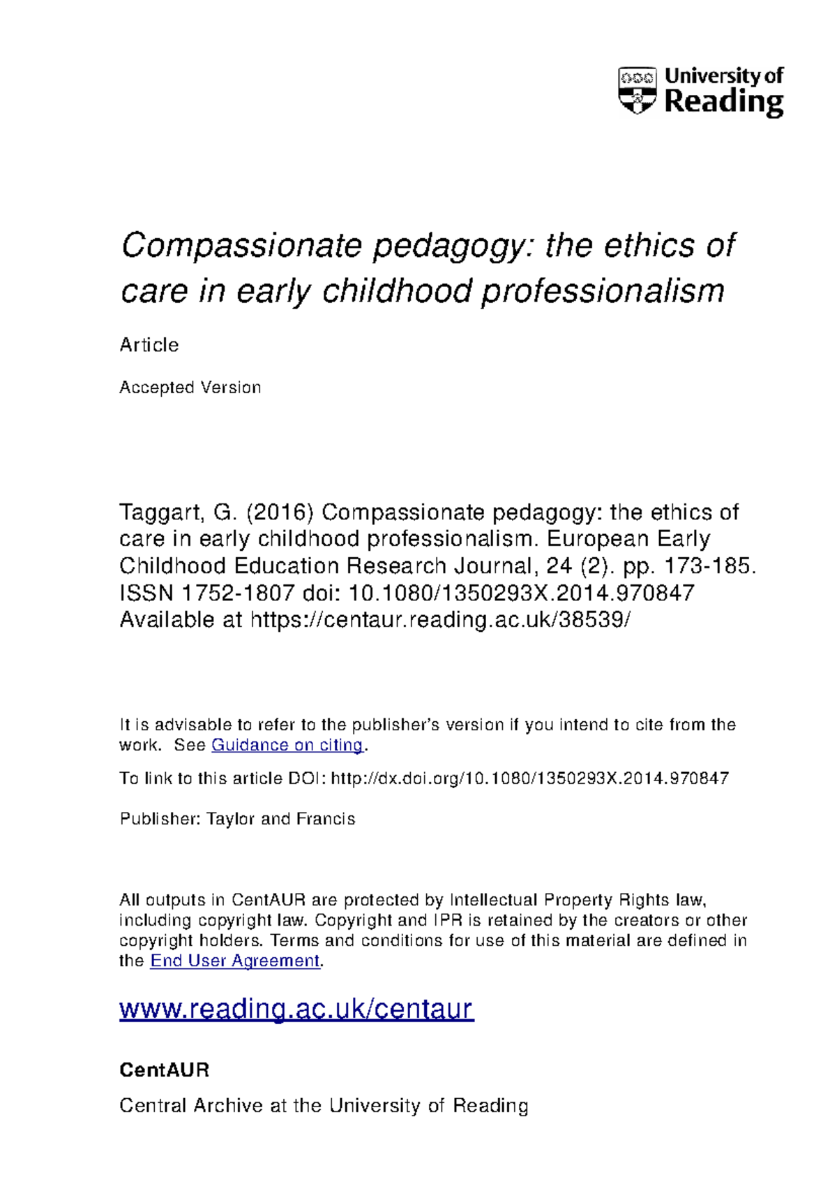 Compassionate Pedagogy in ECEC: Ethics of Care and Professionalism ...