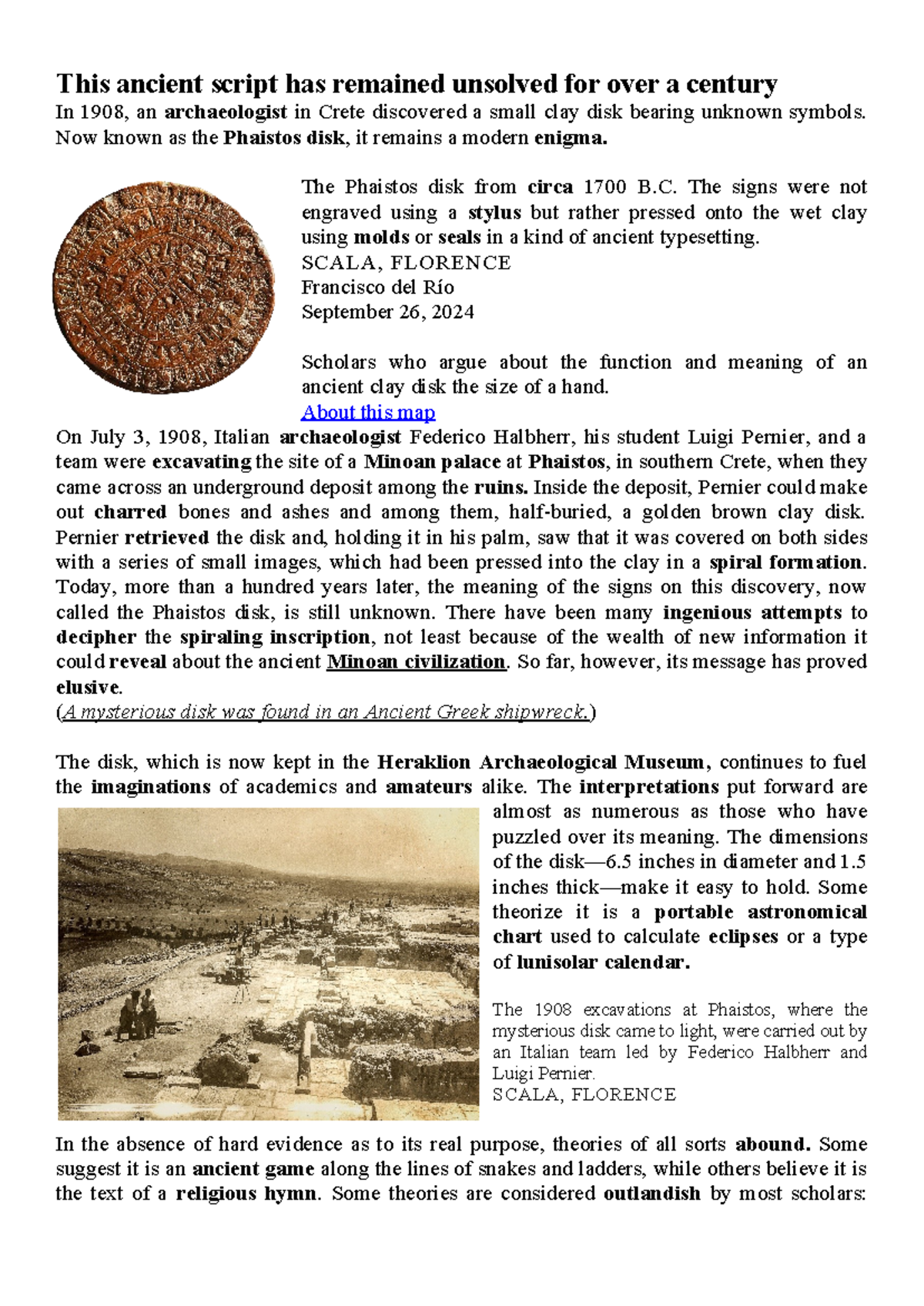 Phaistos Disk: The Unsolved Ancient Script Mystery - Studocu