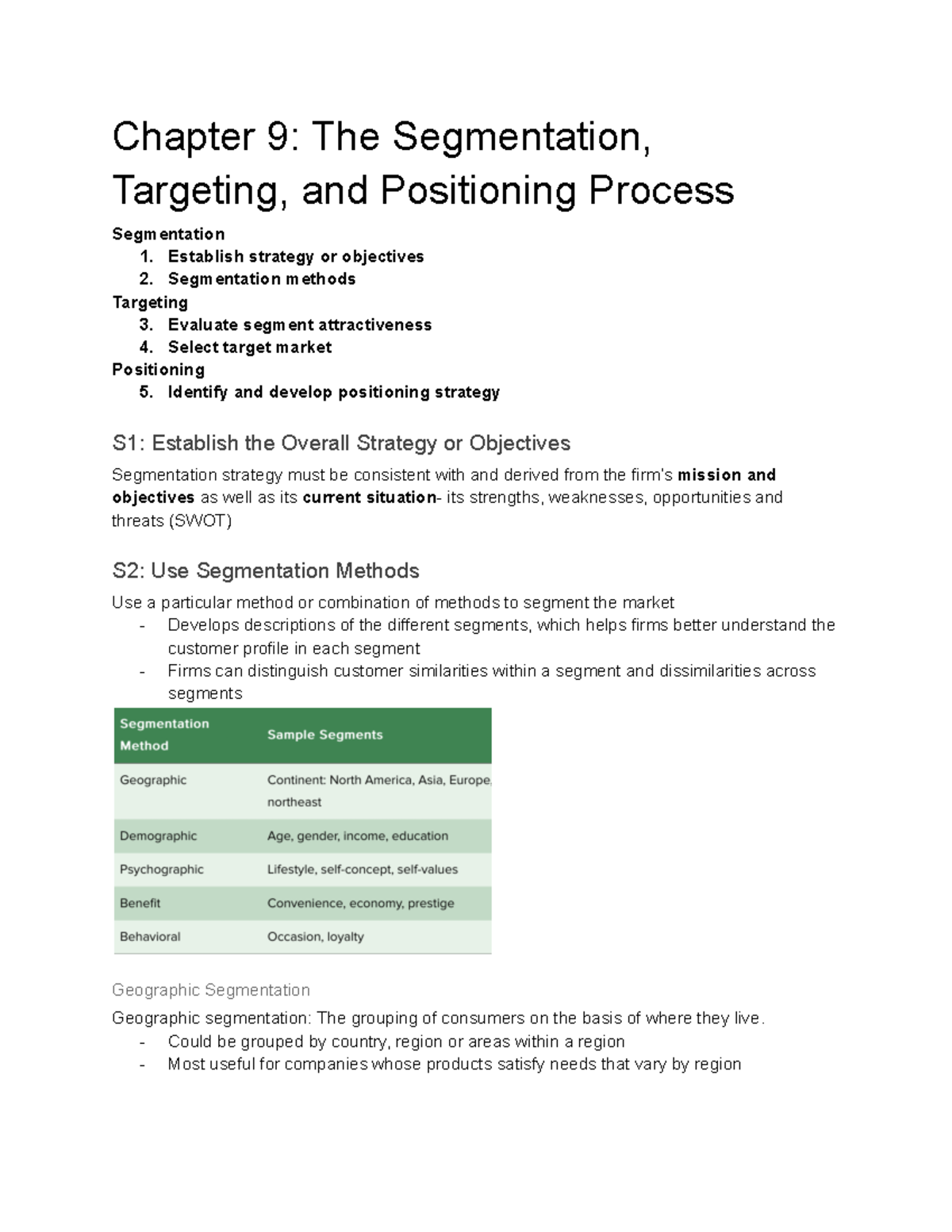Marketing 101: Chapter 9 Segmentation, Targeting & Positioning Notes ...