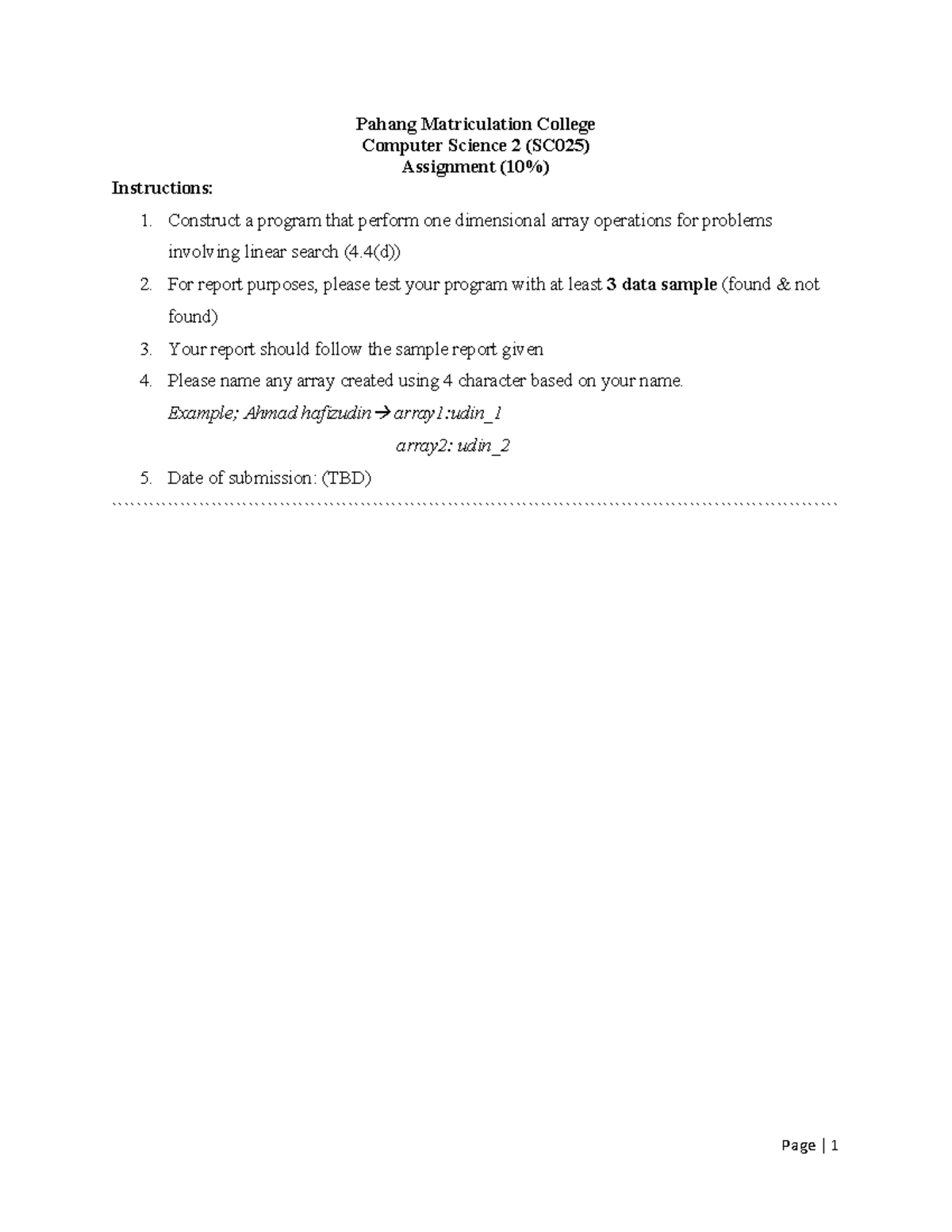 SC025 Assignment 1: Java Program for Array Operations and PSC Check ...