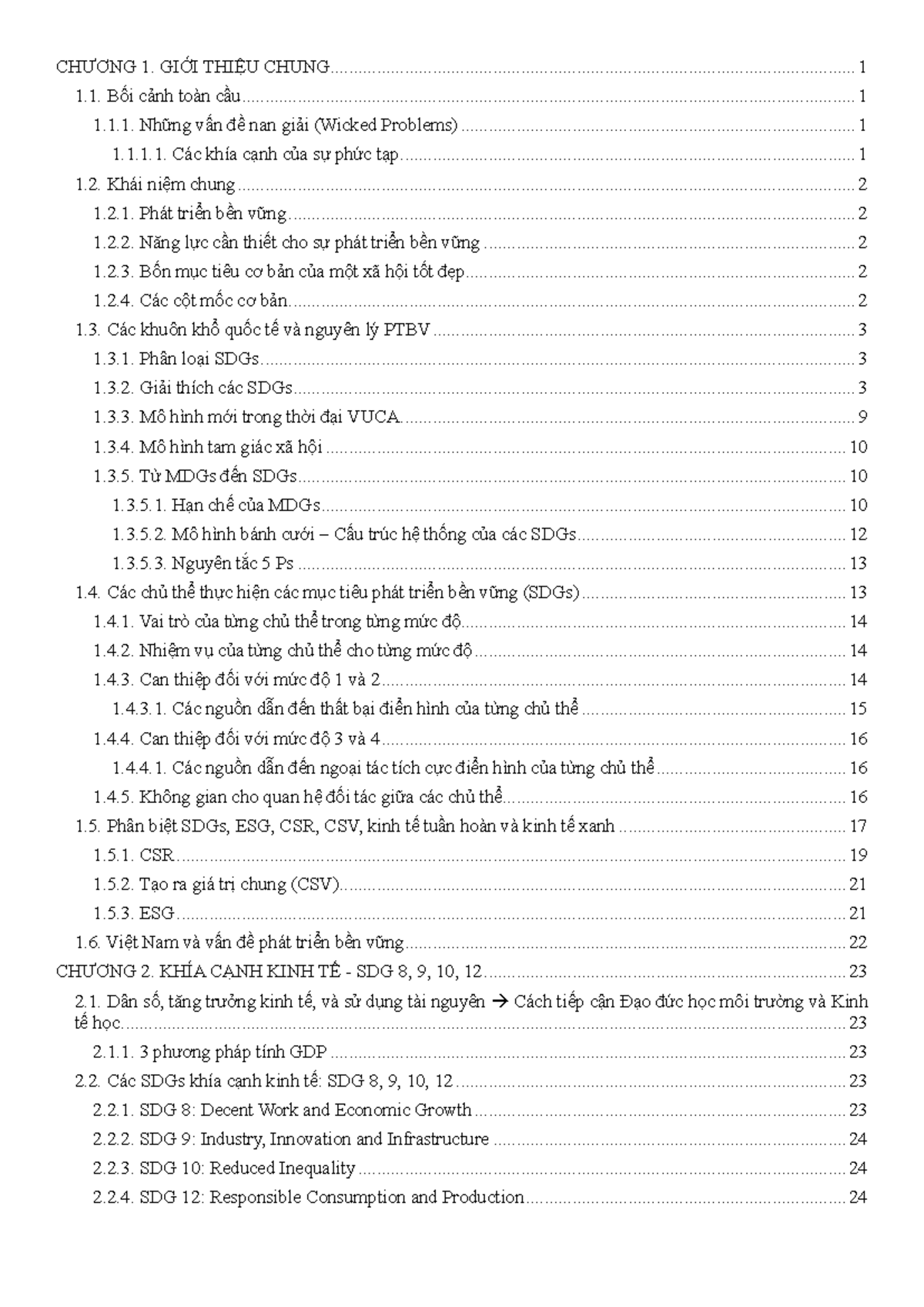 LÝ THUYẾT PHÁT TRIỂN BỀN VỮNG (PTBV) - CHƯƠNG 1: GIỚI THIỆU CHUNG - Document Preview
