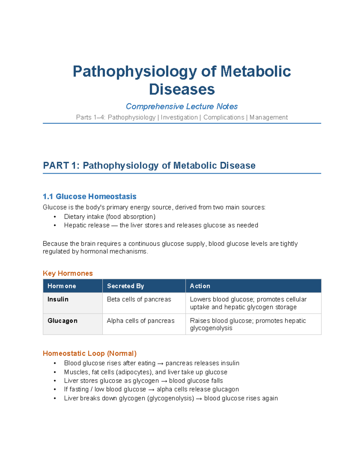 Metabolic Disease Lecture Notes (Pathophysiology & Management) - Studocu