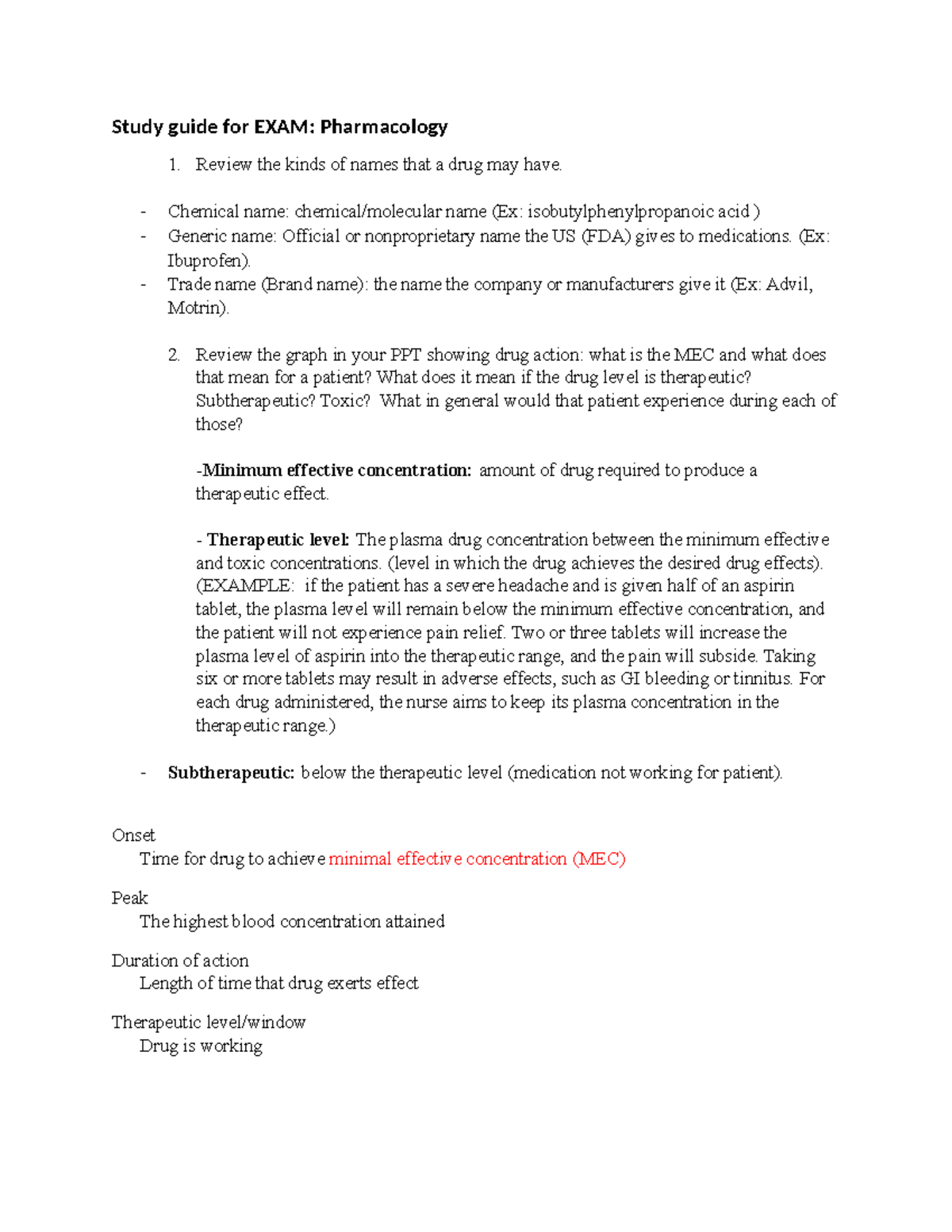 NUR 334-Exam 1 Pharmacology Study Guide and Key Concepts - Studocu