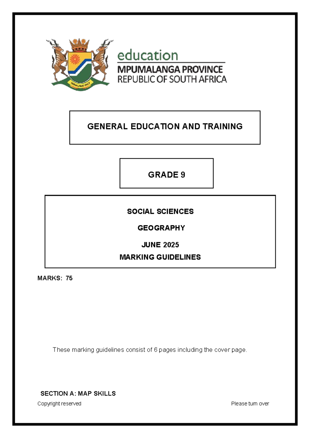 SS GR 9 GEOG June 2025 Marking Guidelines (Marks: 75) - Studocu