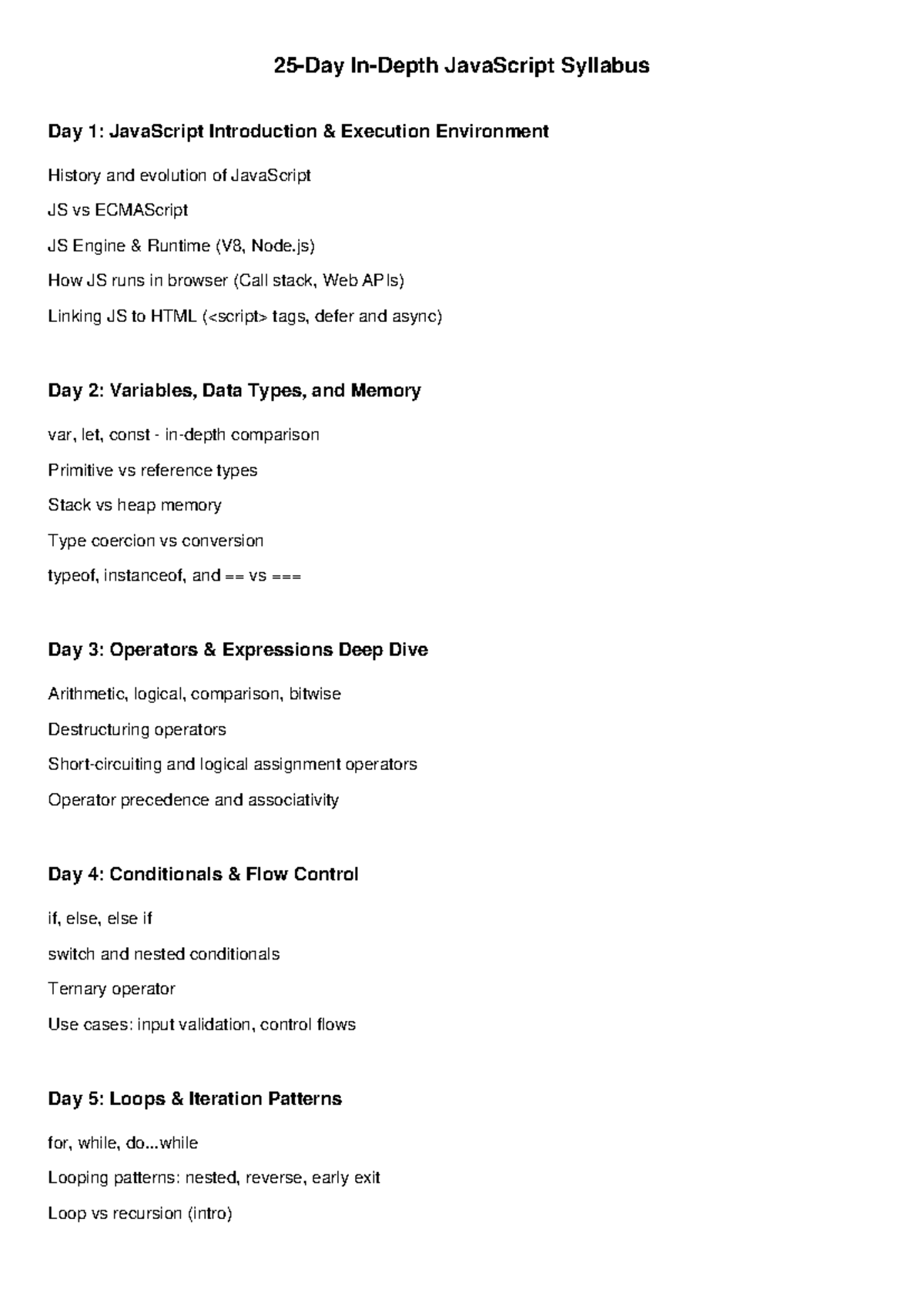 25-Day JavaScript Syllabus: Comprehensive Course Overview and Topics ...